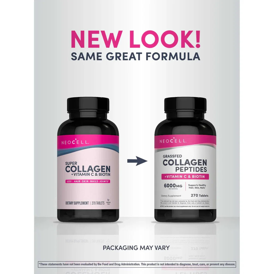 NeoCell, Grassfed Collagen Peptides + Vitamin C & Biotin, 270 Tablets