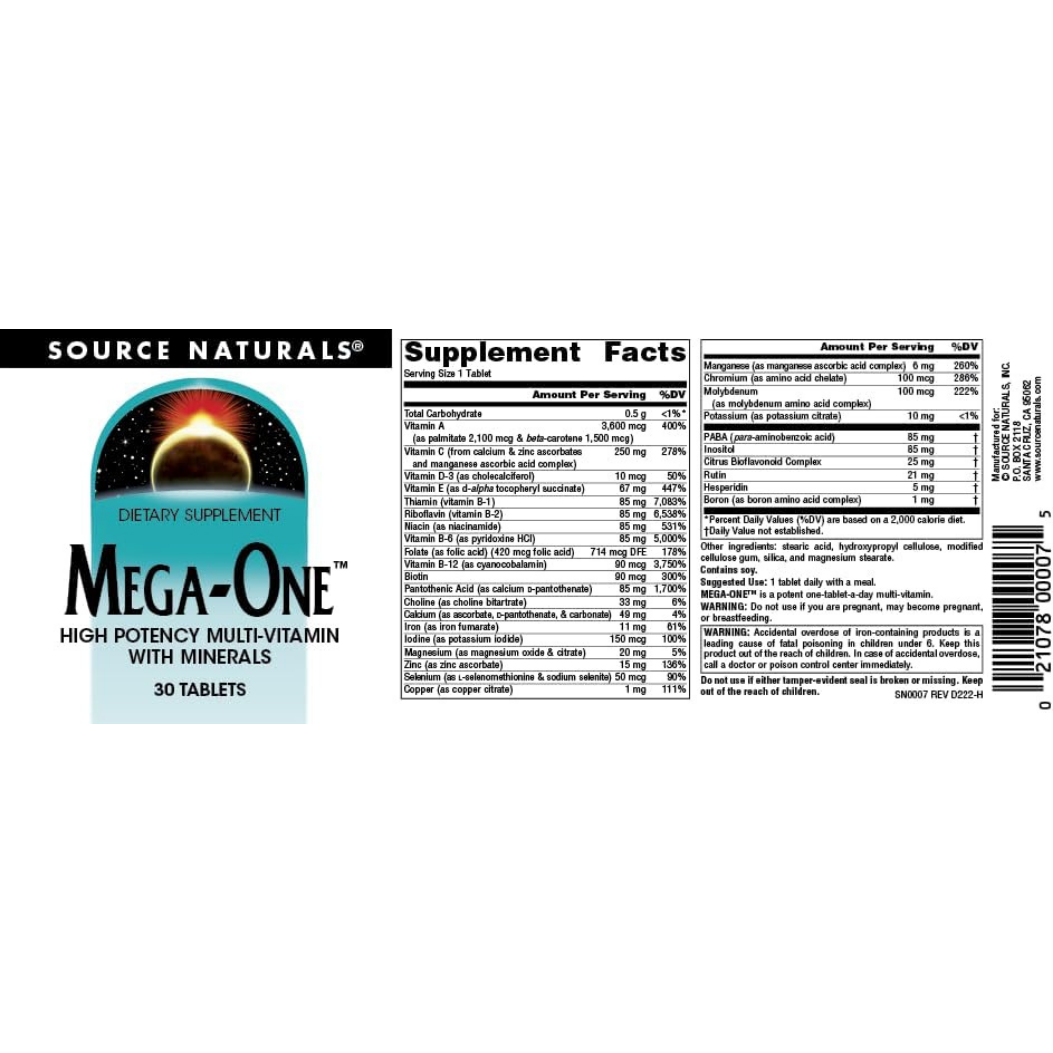 Source Naturals, Mega-One Multi-Vitamin with Minerals, 30 Tablets