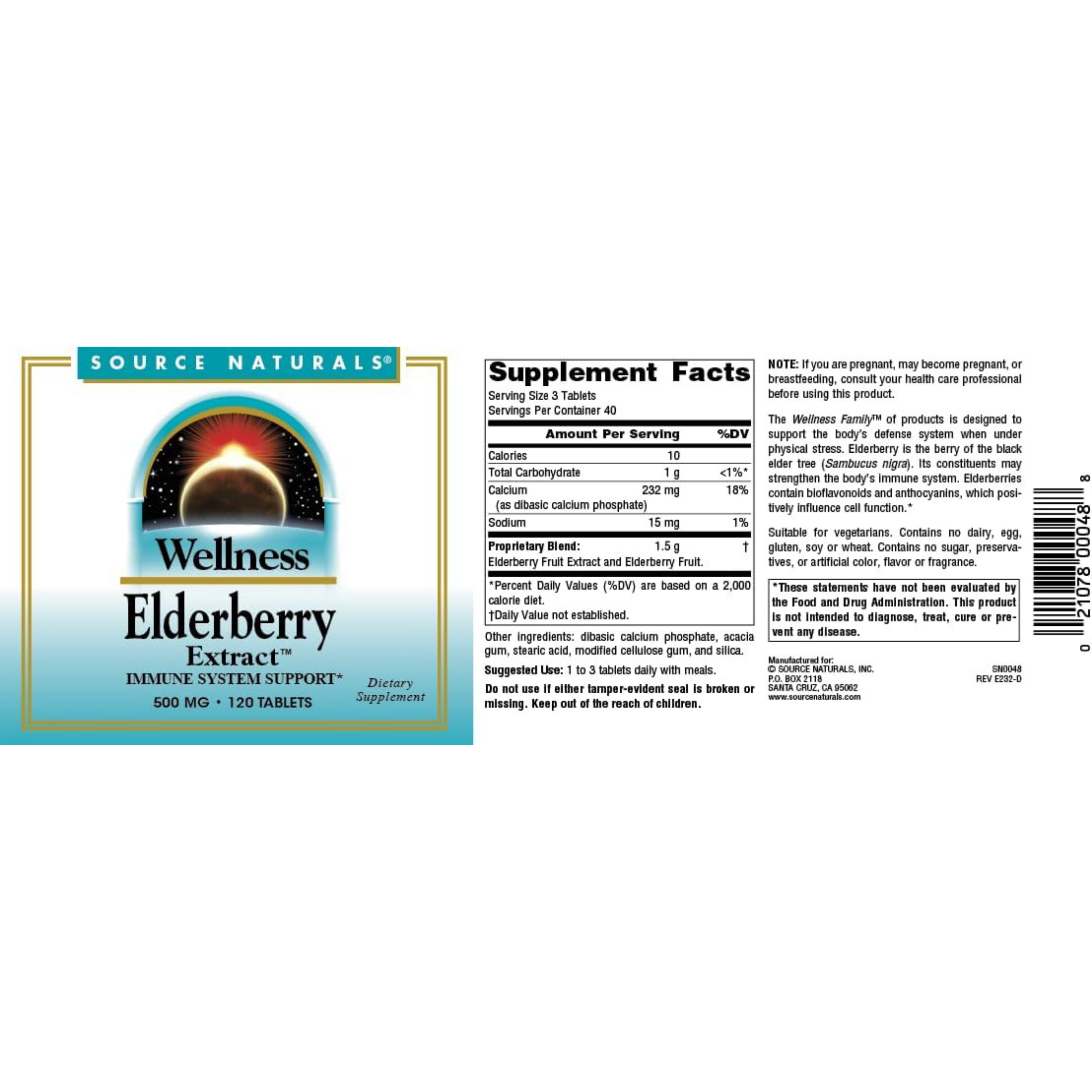 Source Naturals, Wellness Elderberry Extract, 500 Mg, 120 Tablets