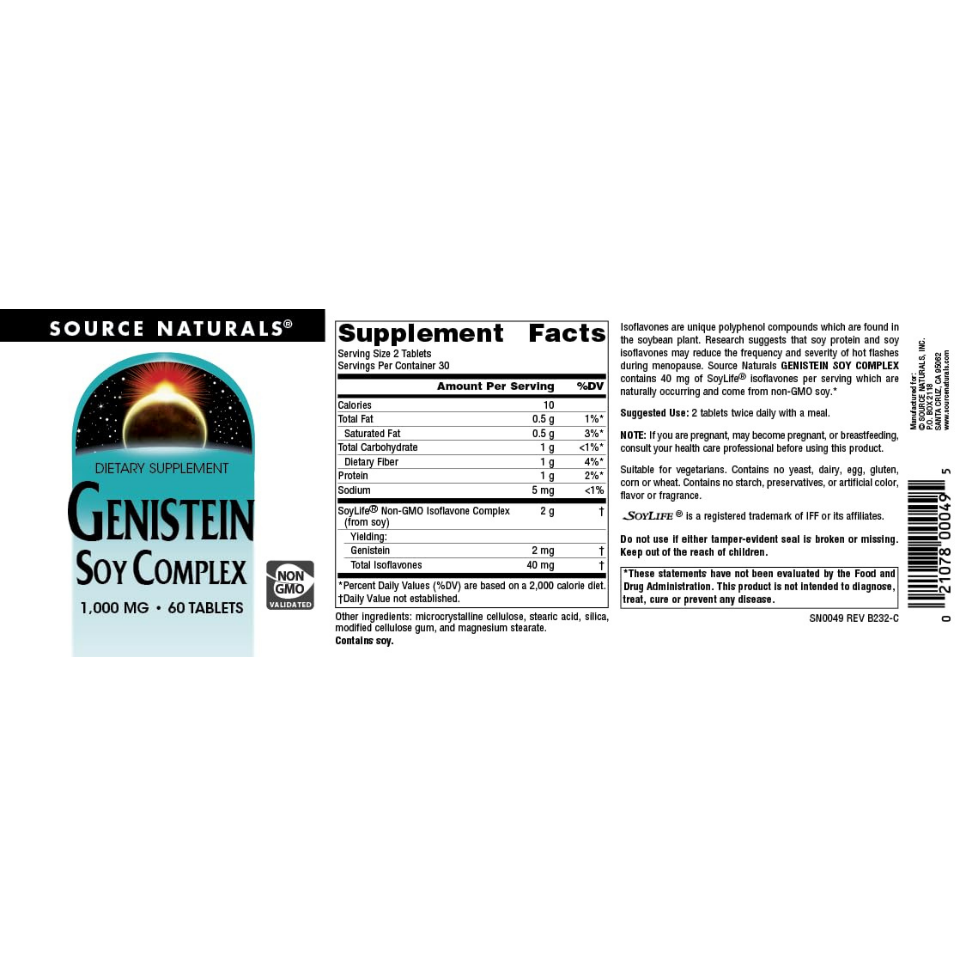 Source Naturals, Genistein Soy Complex, 1000 Mg, 60 Tablets