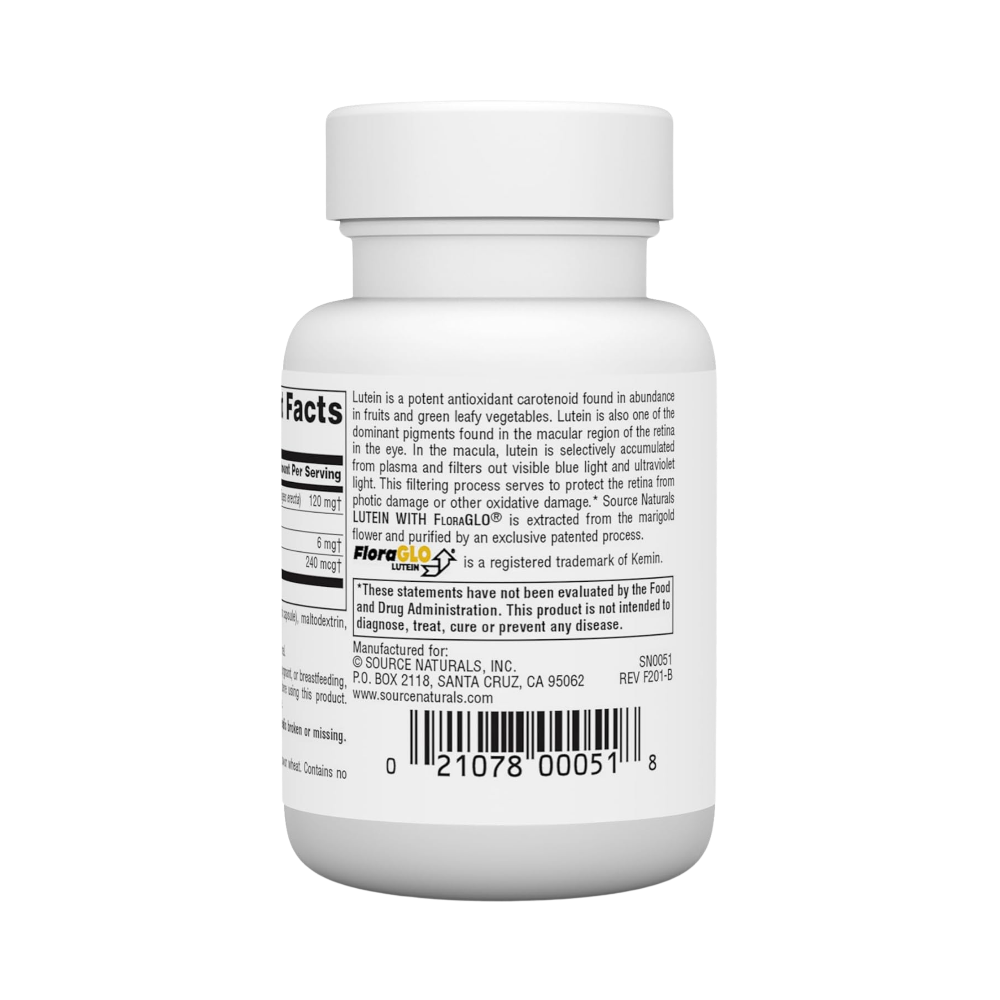 Source Naturals Lutein with FloraGLO, Antioxidant Carotenoid, 6 Mg, 45 Capsules