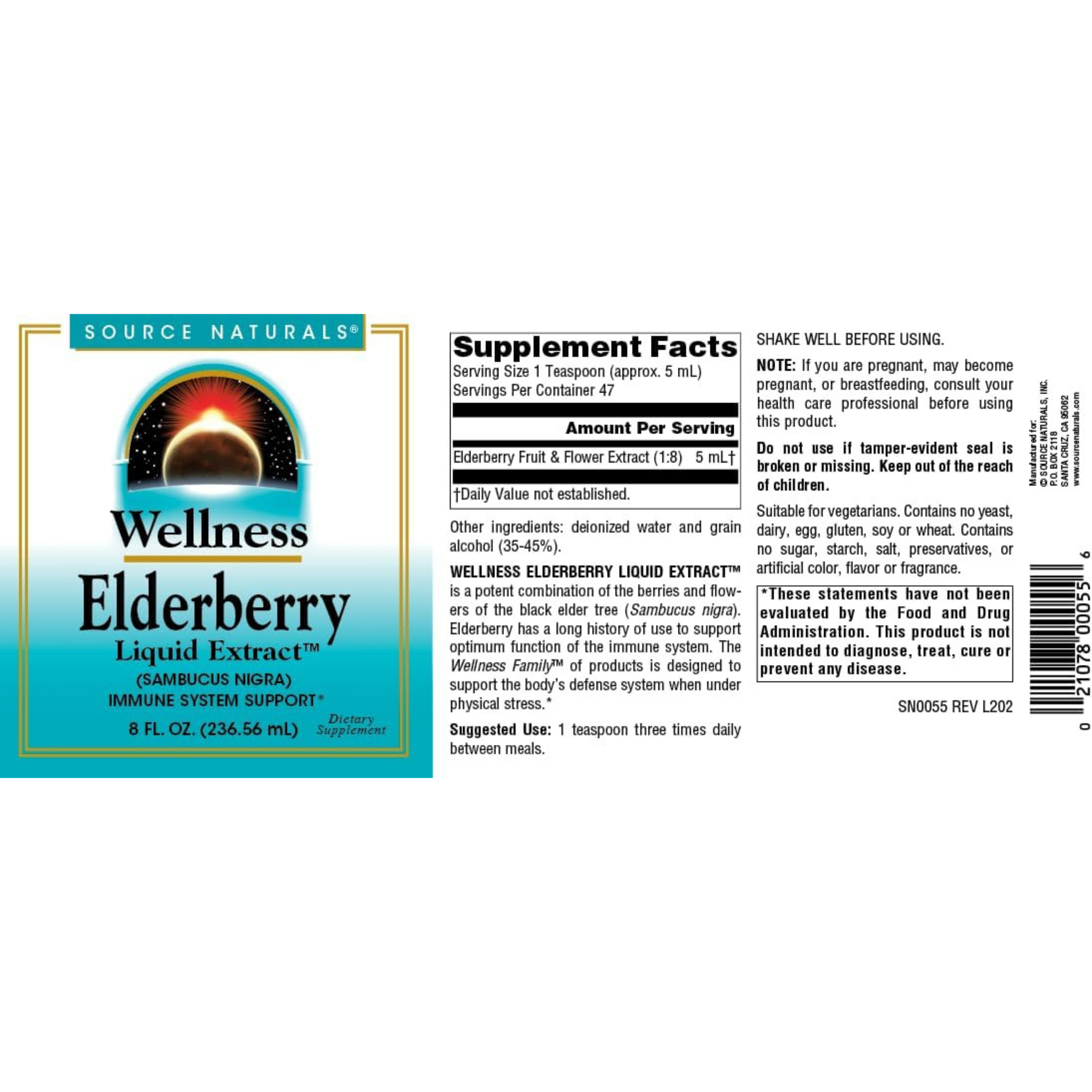 Source Naturals, Wellness Elderberry Liquid Extract, 8 Oz