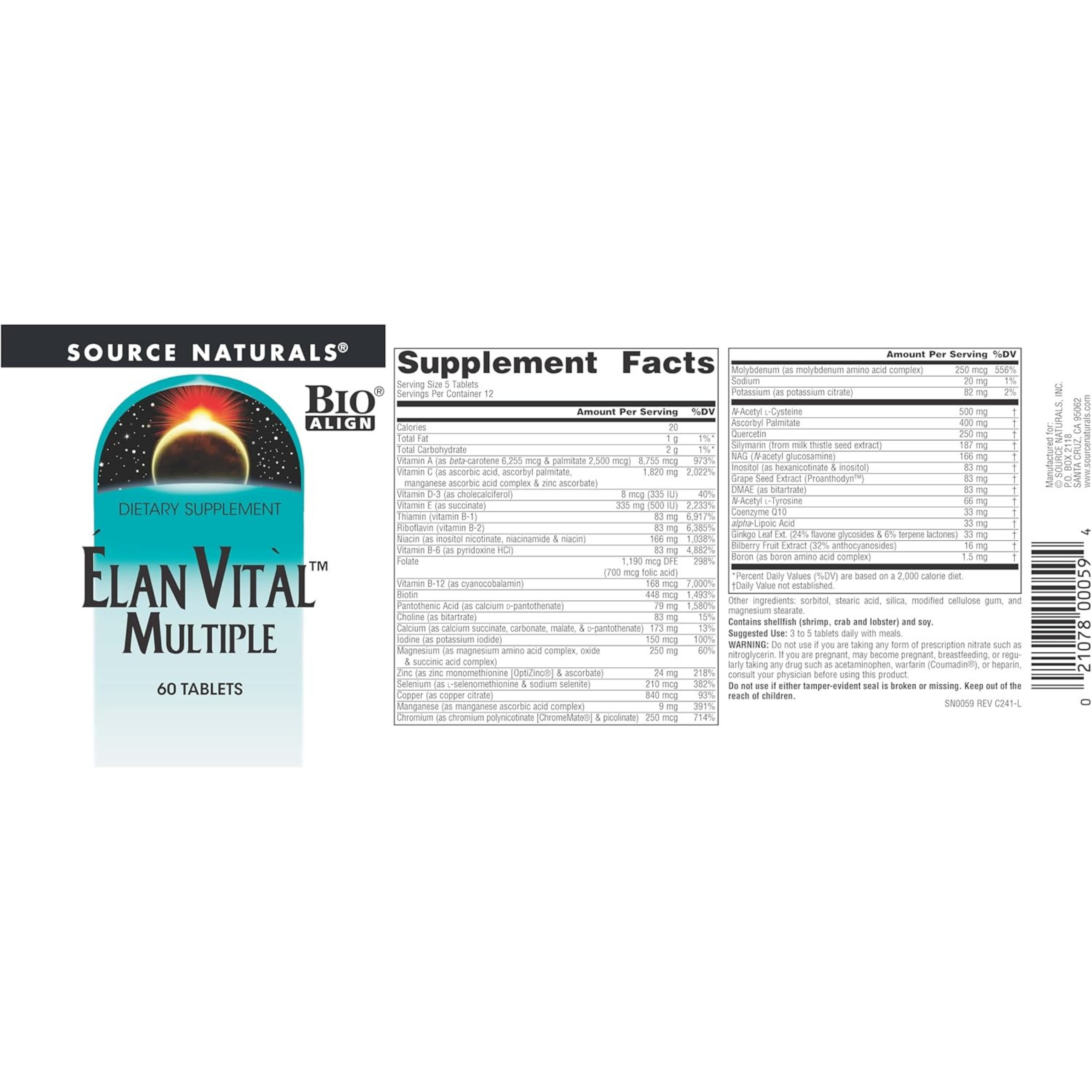Source Naturals, Elan Vital, Multiple, 60 Tablets