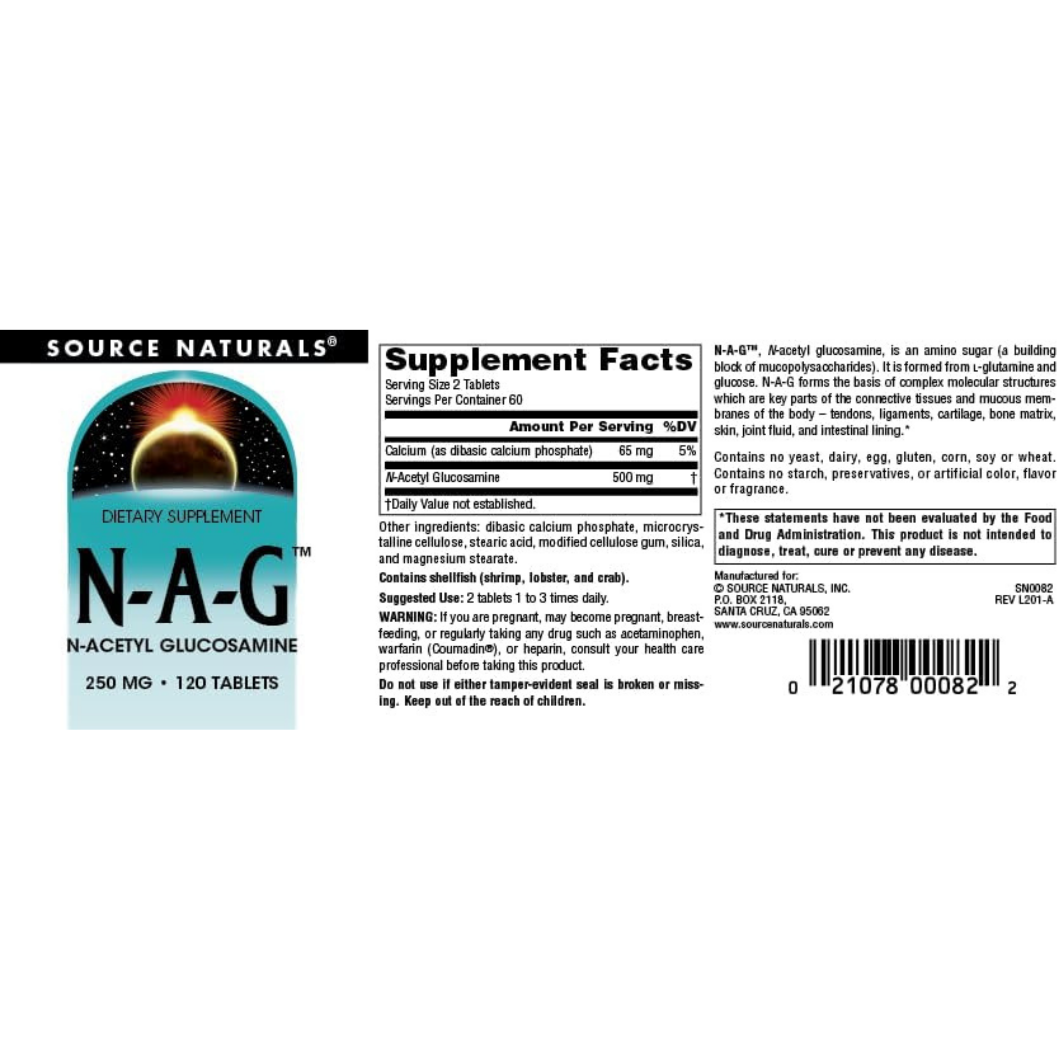 Source Naturals, N-A-G, 250 Mg, 120 Tablets