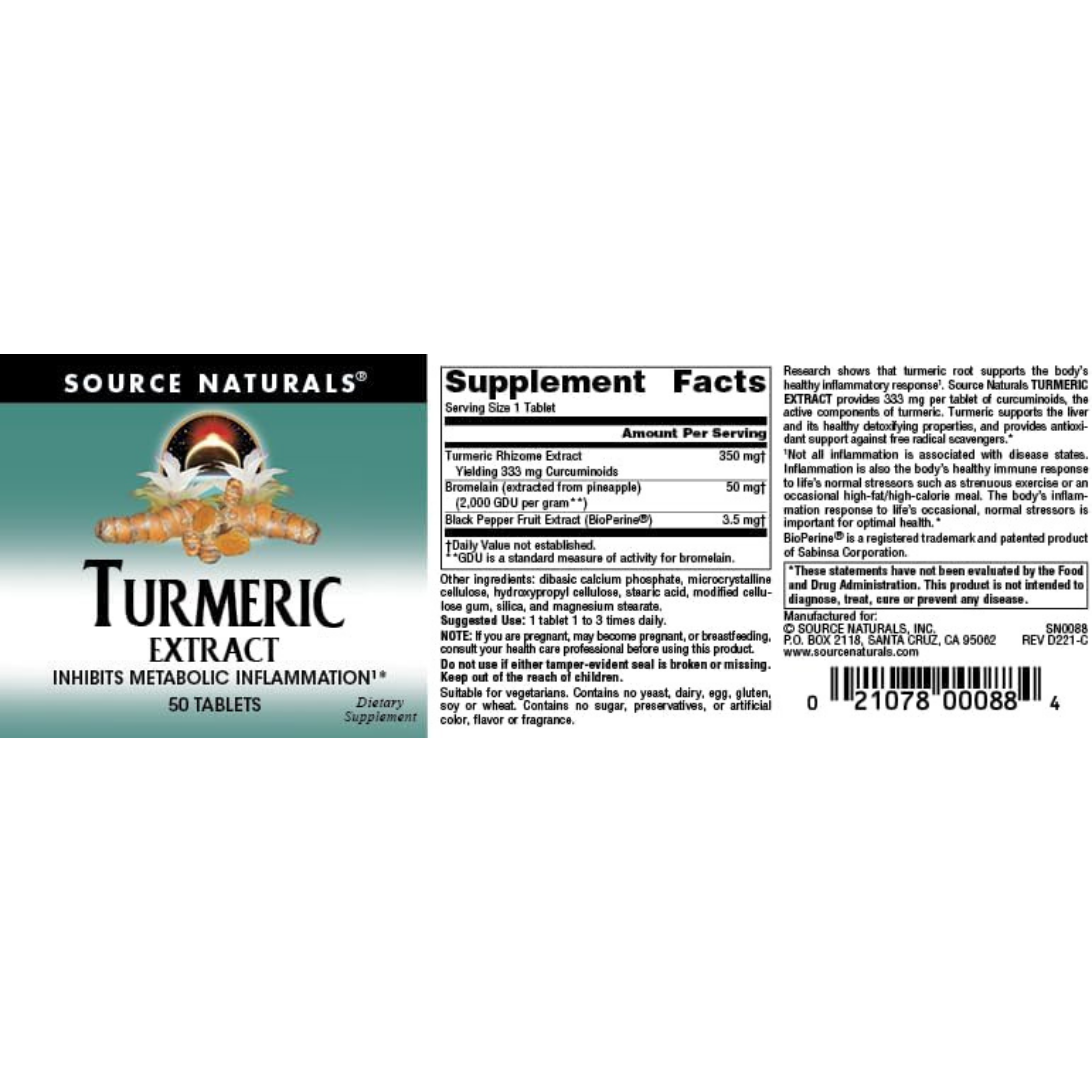 Source Naturals, Turmeric Extract, 50 Tablets