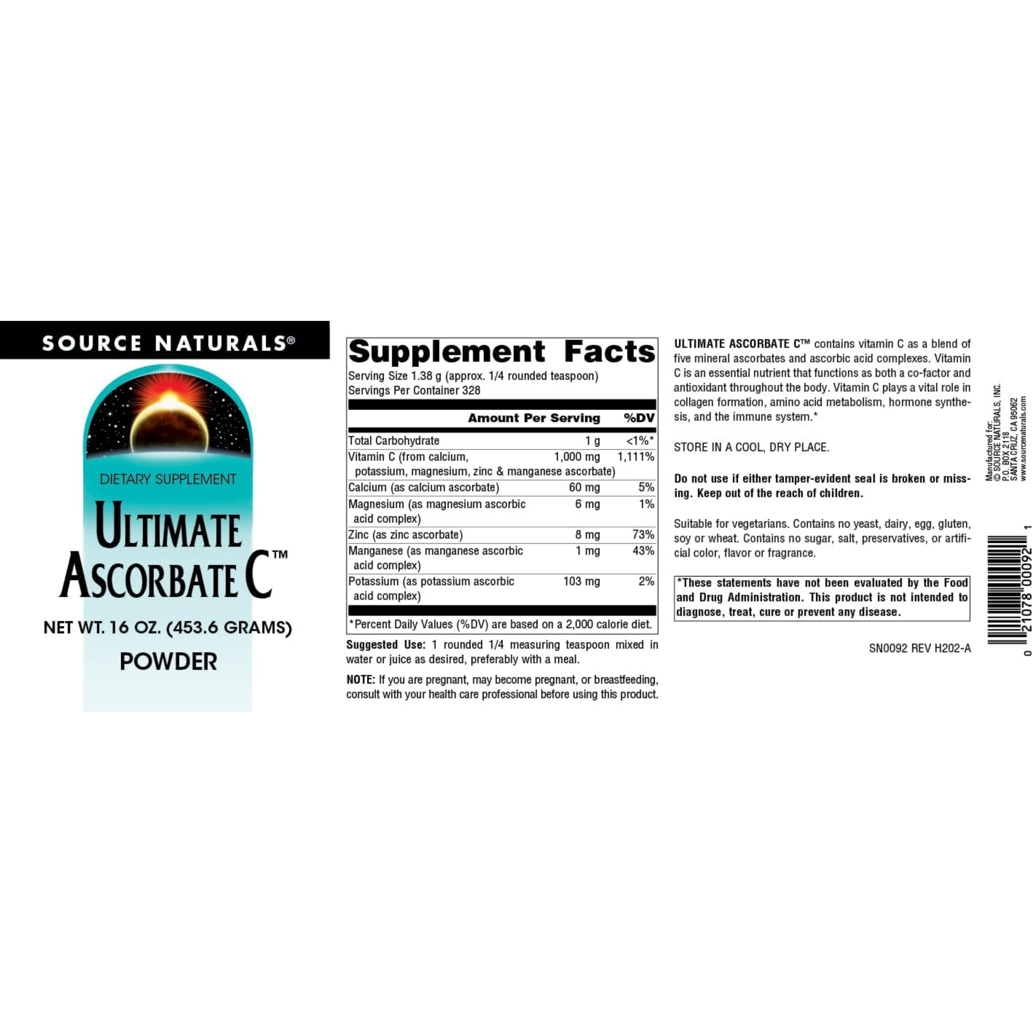 Source Naturals, Ultimate Ascorbate C, 16 Oz Powder