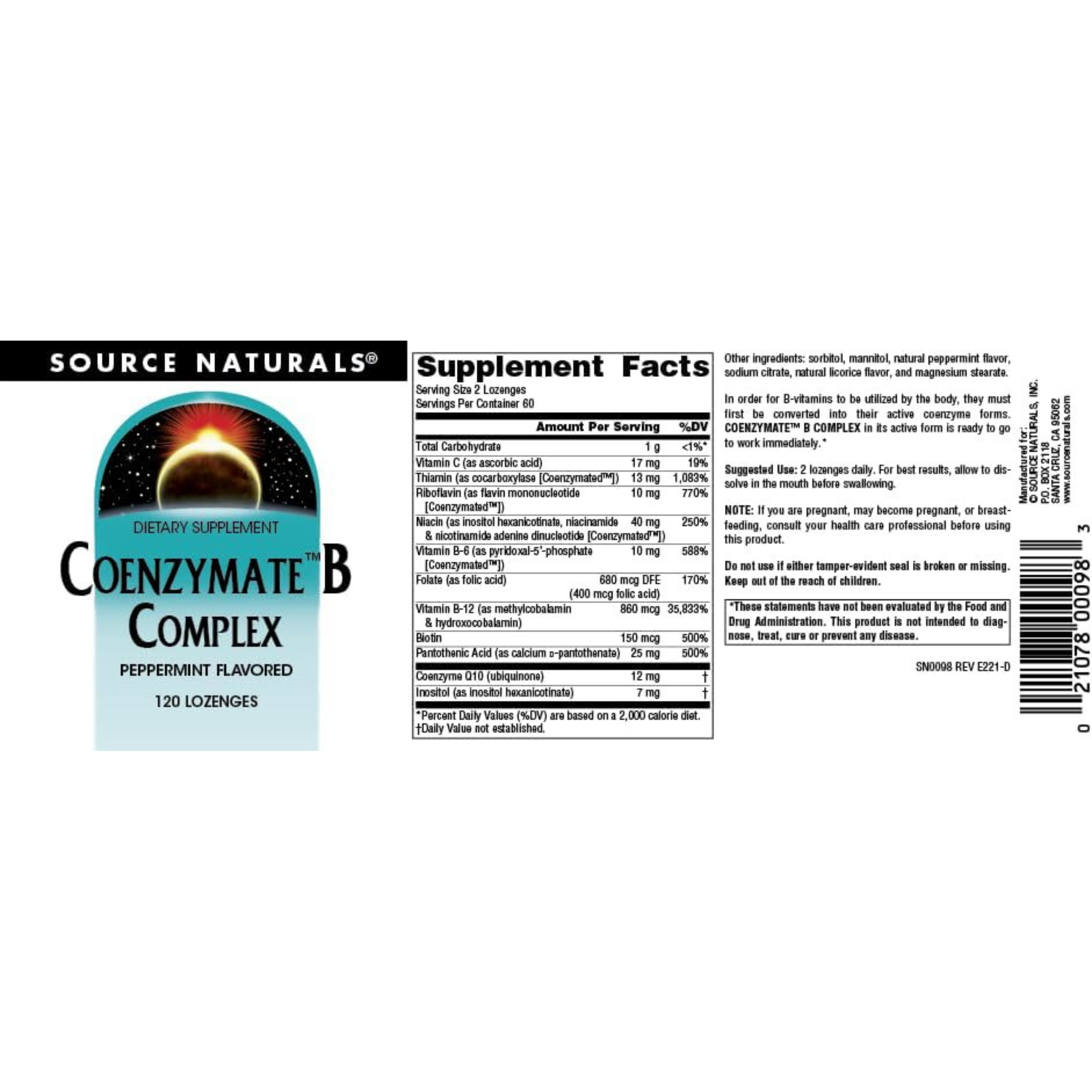 Source Naturals, Coenzymate B Complex, 120 Peppermint Lozenge