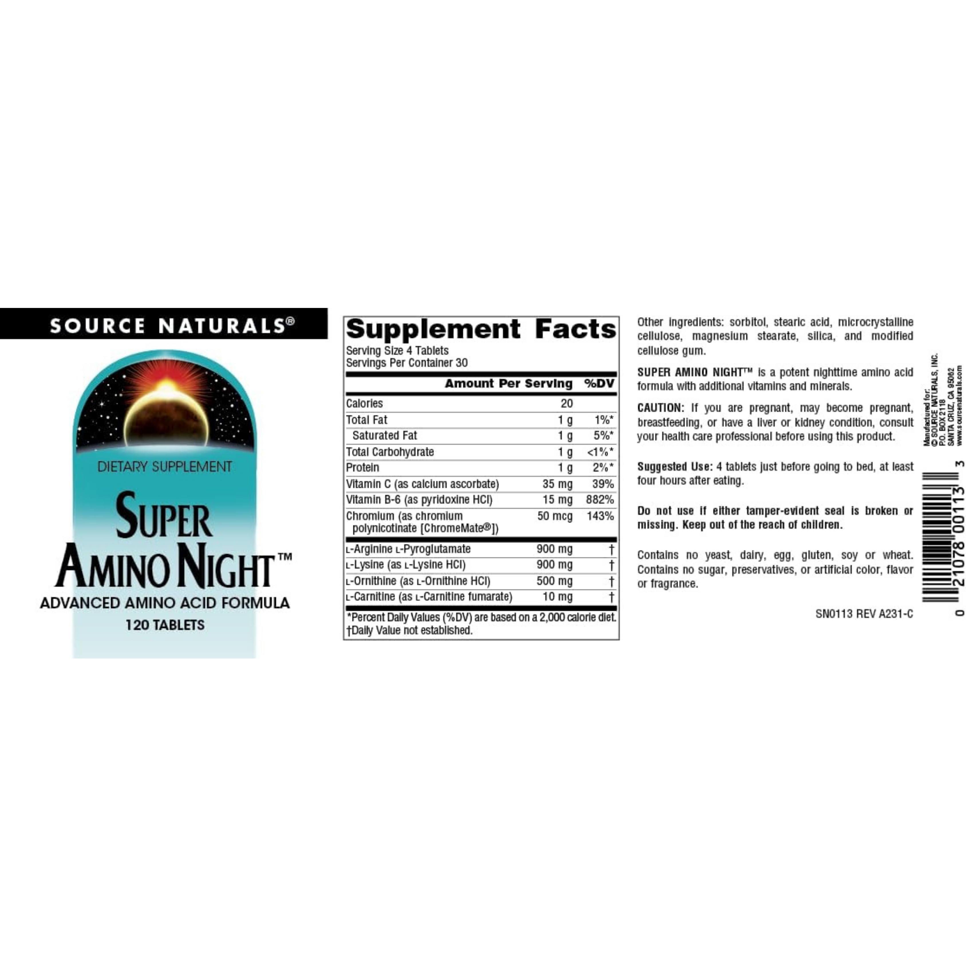 Source Naturals, Super Amino Night, 120 Tablets