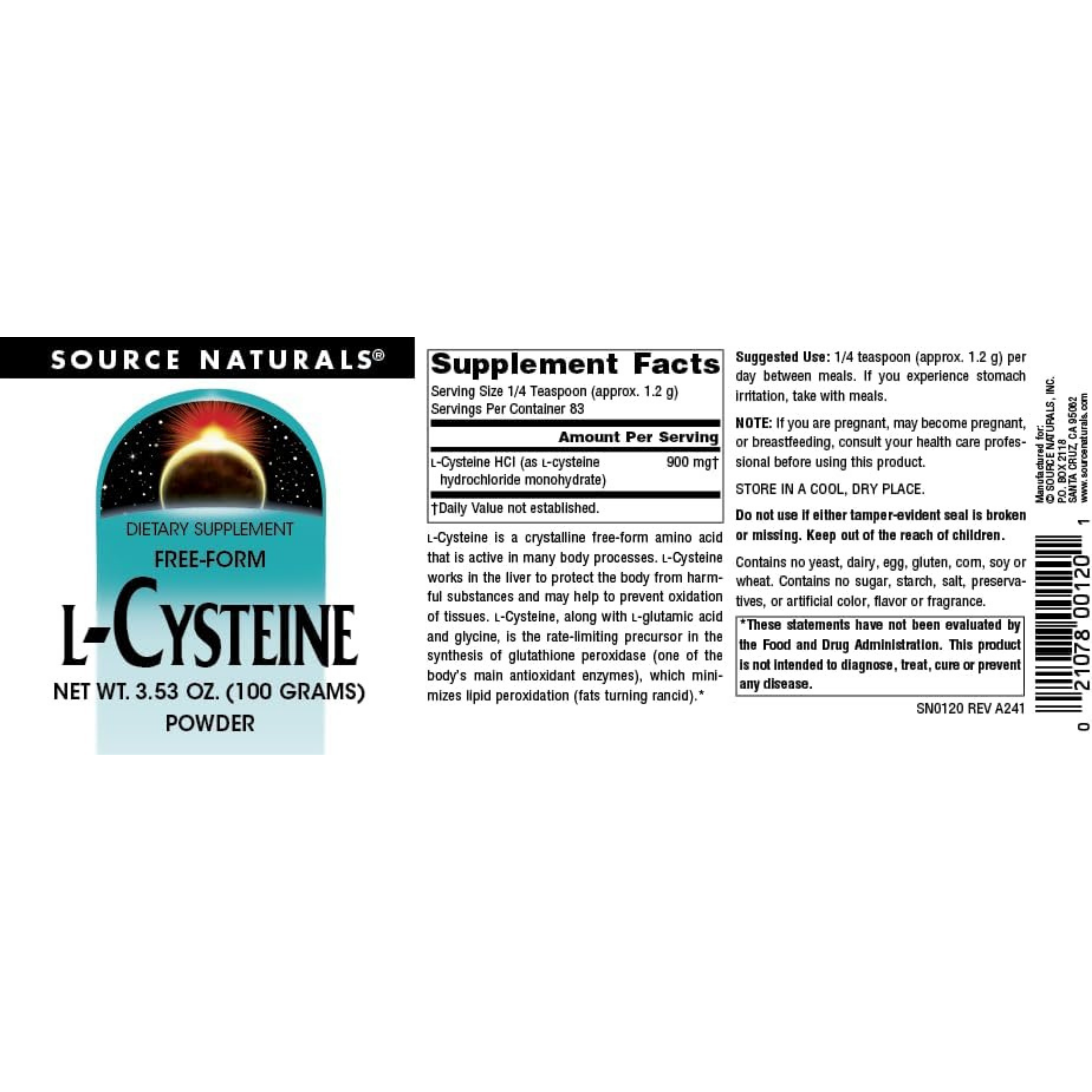 Source Natural, L-Cysteine, 3.53 Oz, Powder