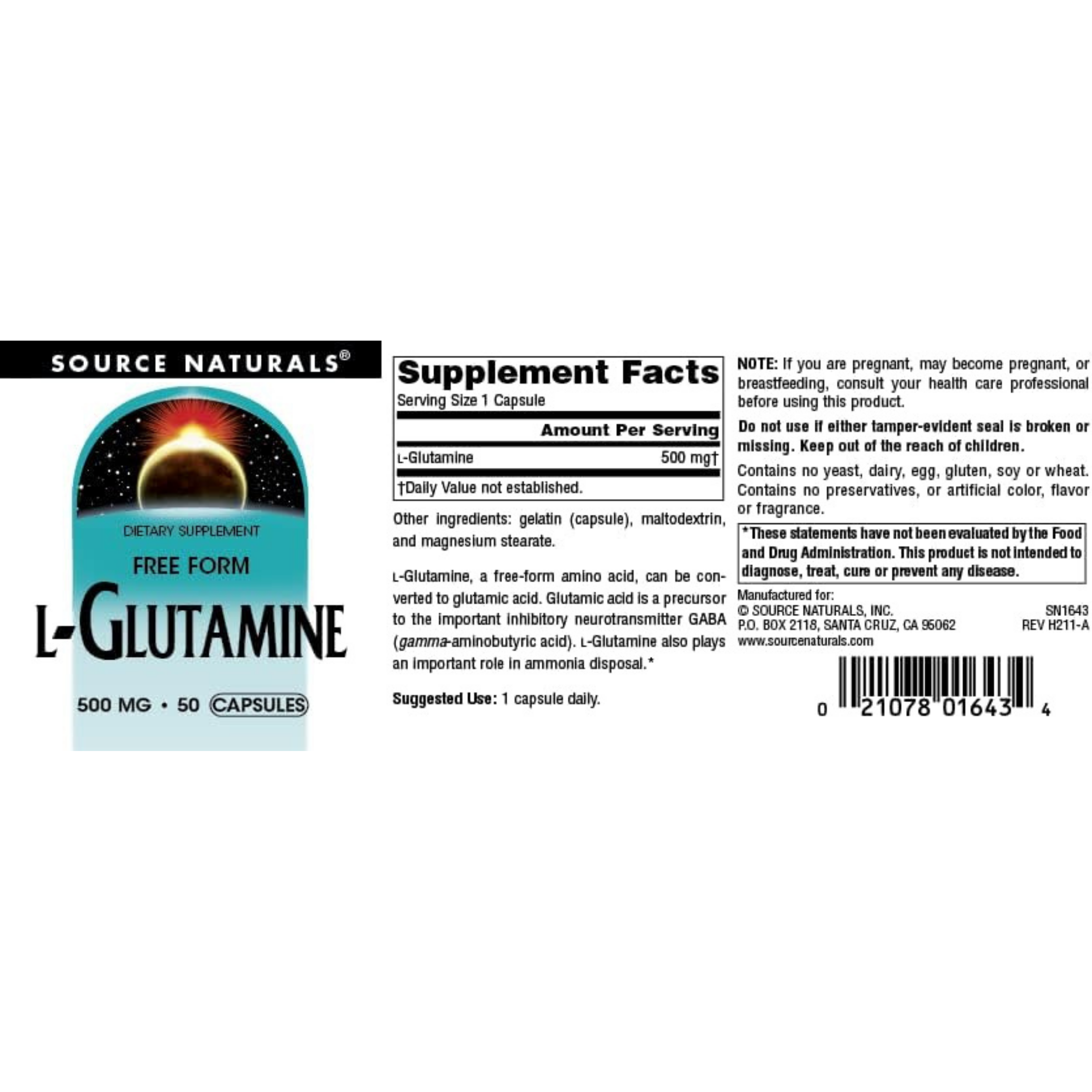 Source Naturals, L-Glutamine, 500 Mg, 50 Tablets