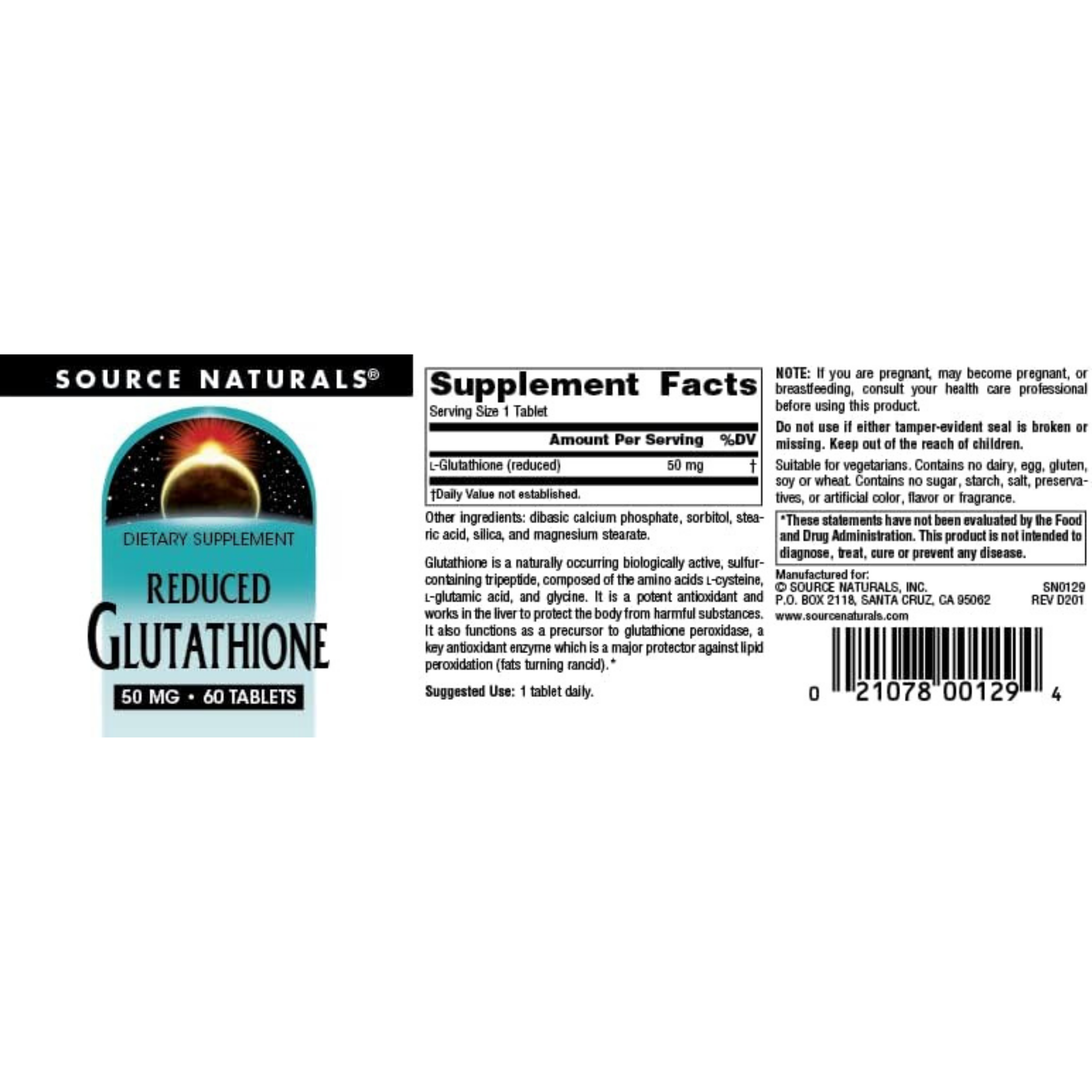Source Naturals, Reduced Glutathione, 50 Mg, 60 Tablets