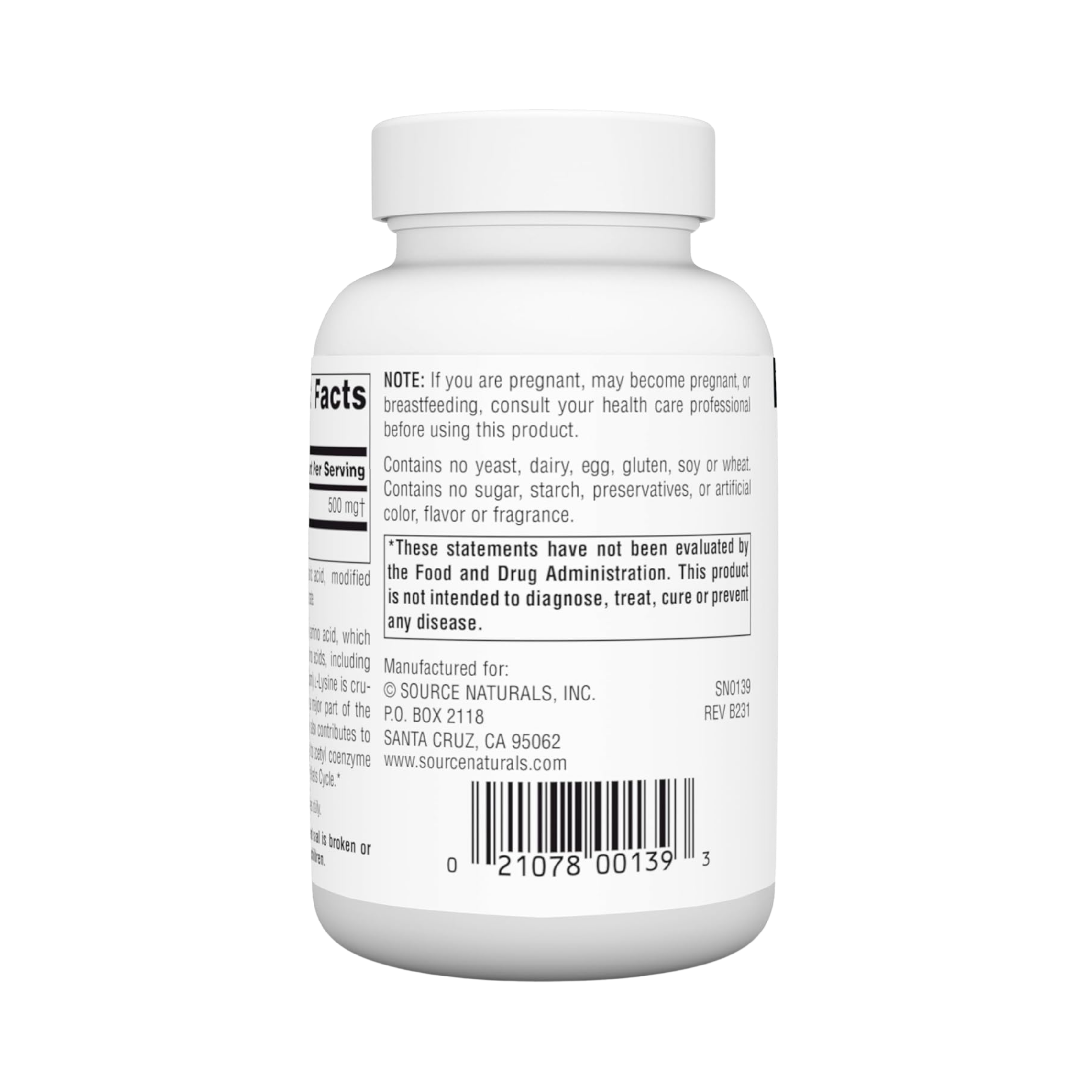Source Naturals, L-Lysine, 500 Mg, 100 Tablets
