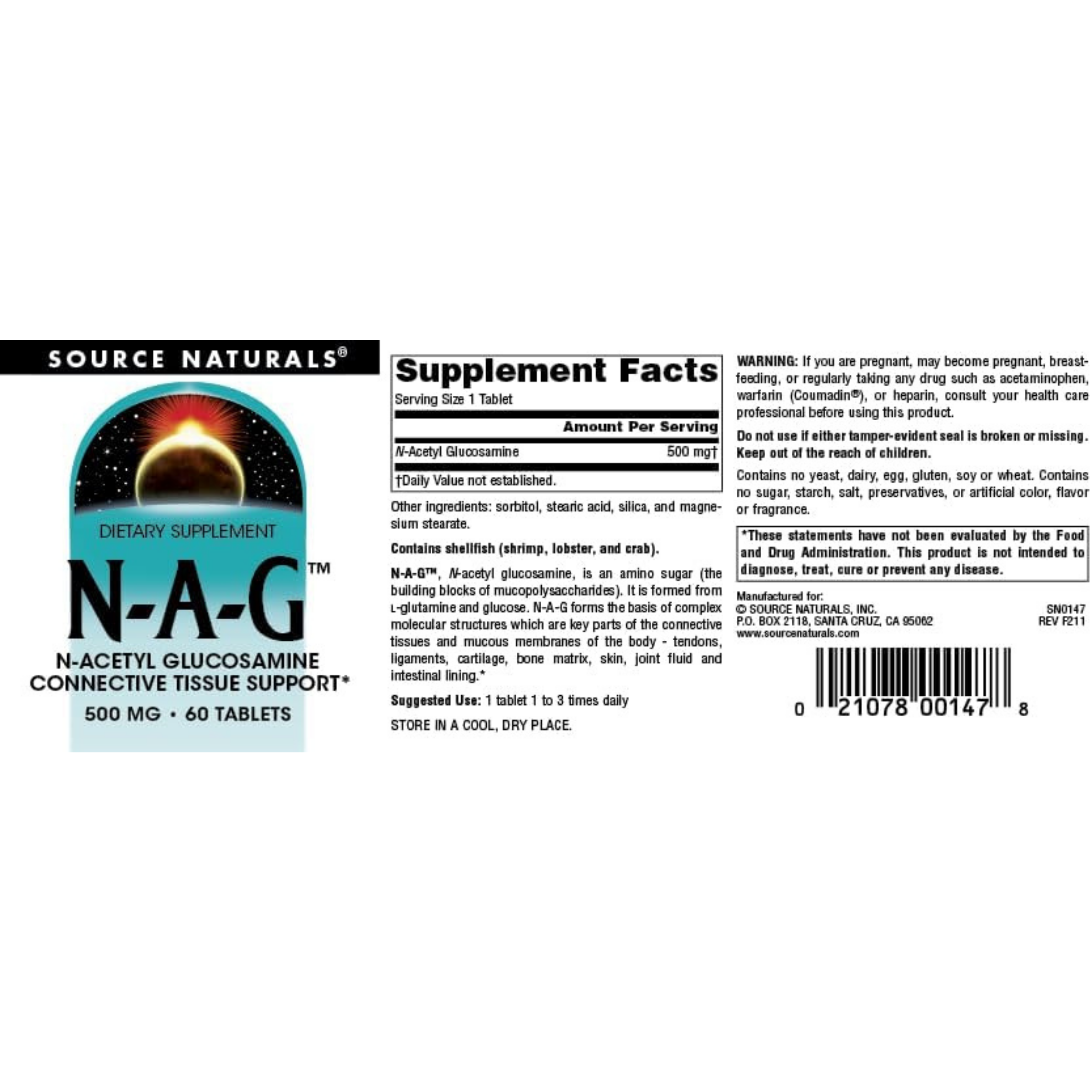 Source Naturals, N-A-G, 500 Mg, 60 Tablets