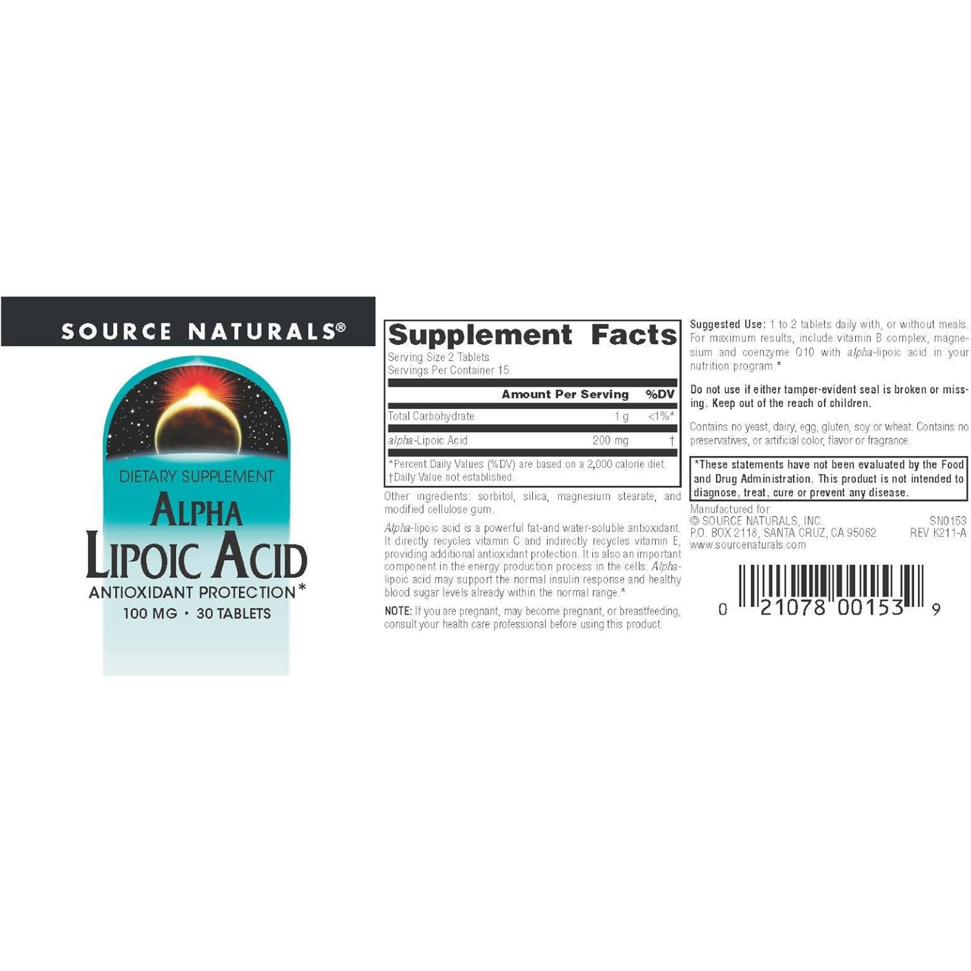 Source Naturals, Alpha Lipoic Acid, 100 Mg, 30 Tablets