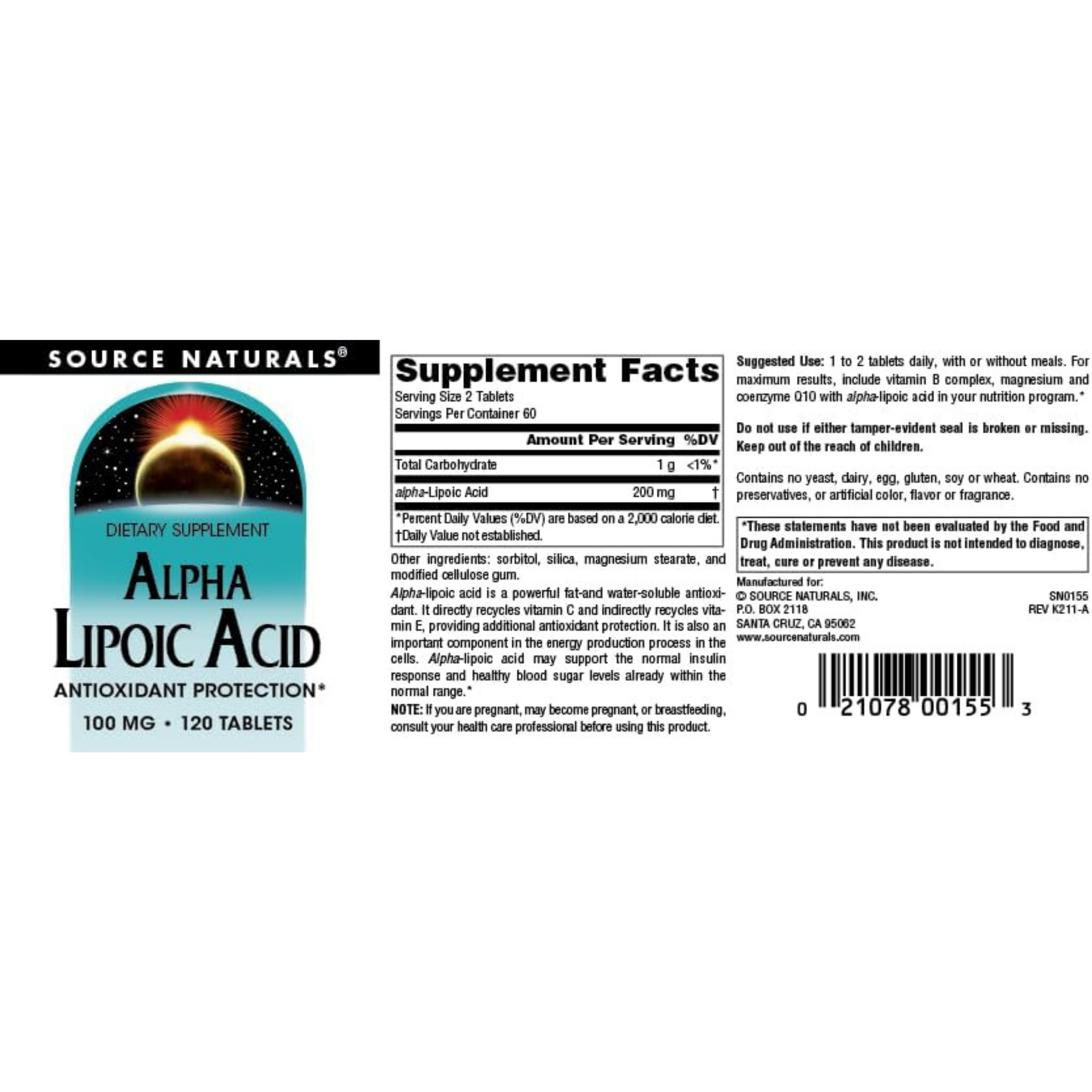 Source Naturals, Alpha Lipoic Acid, 100 Mg, 120 Tablets