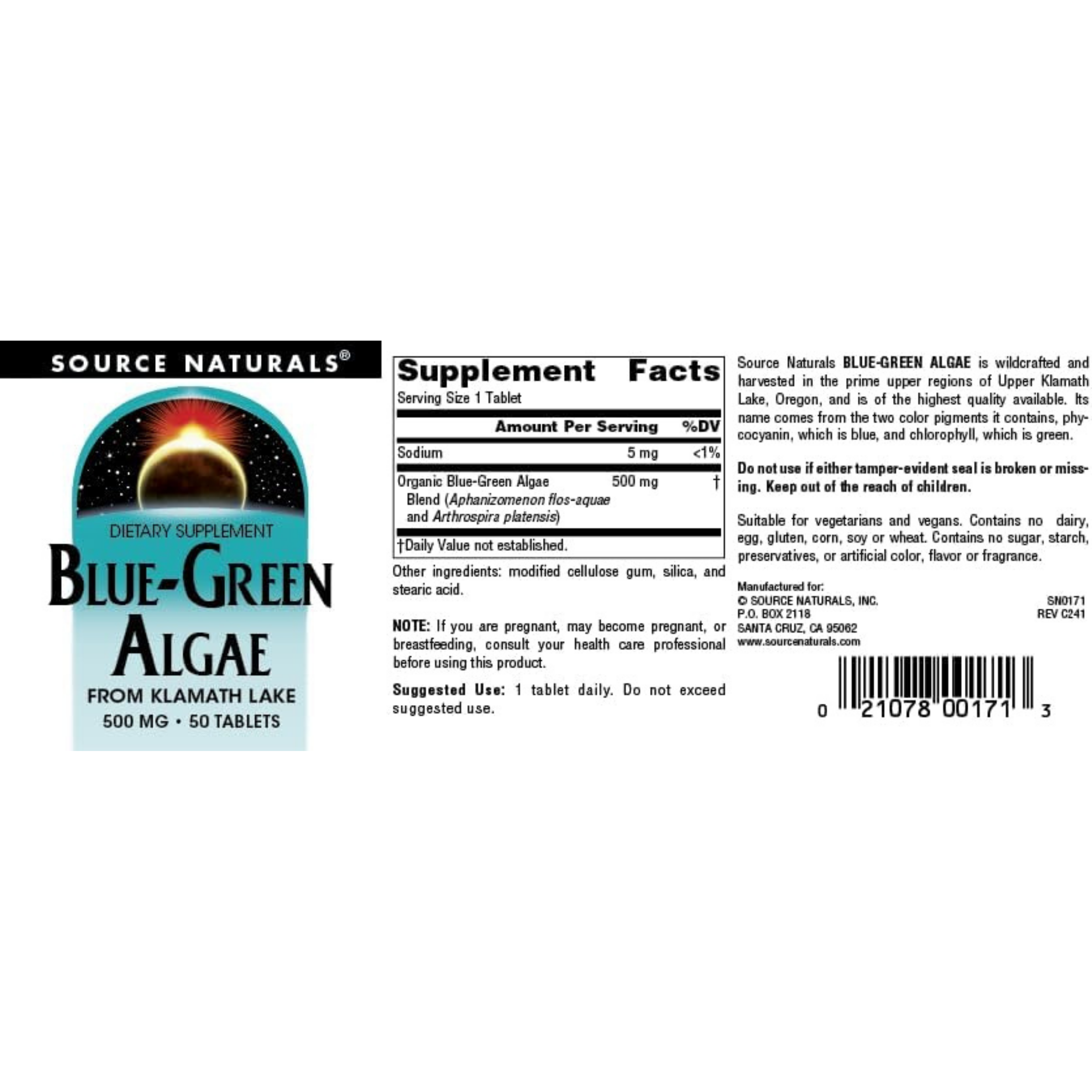 Source Naturals, Blue-Green Algae, 500 Mg, 50 Tablets