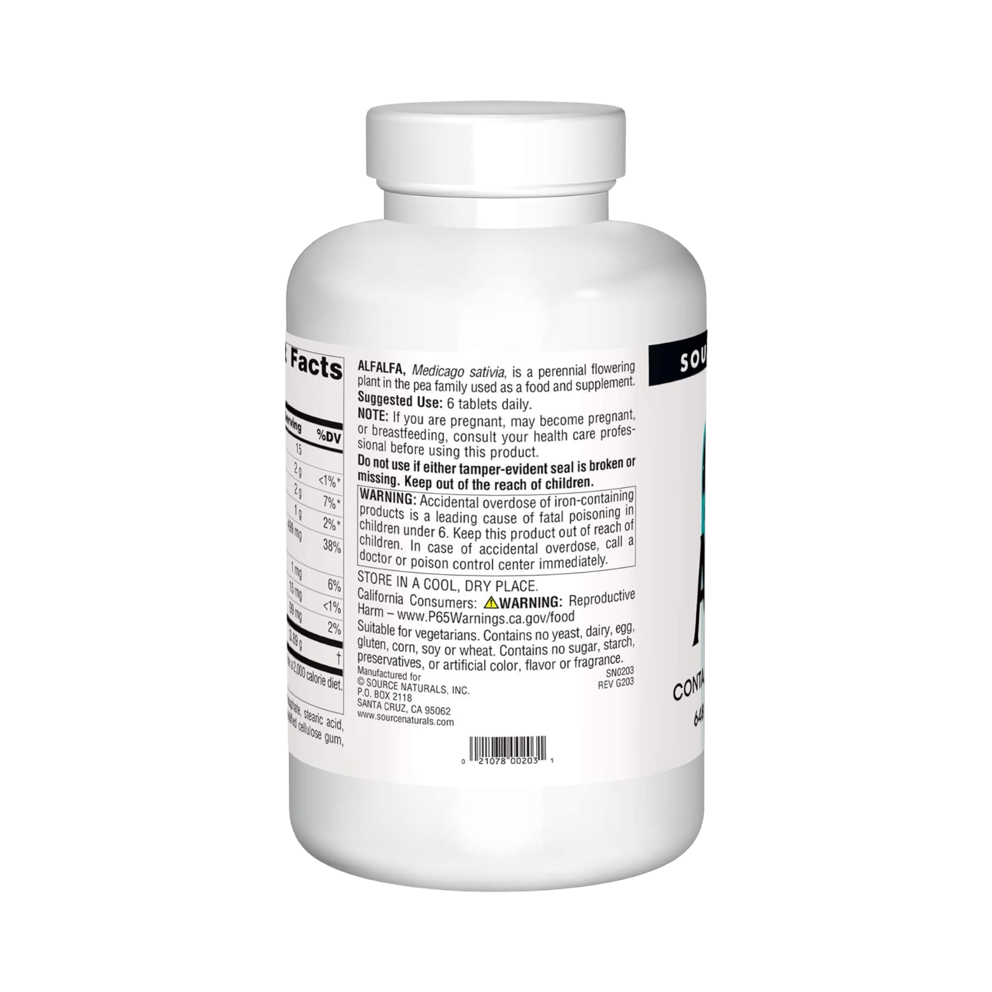 Source Naturals, Alfalfa, 648 Mg, 1000 Tablets