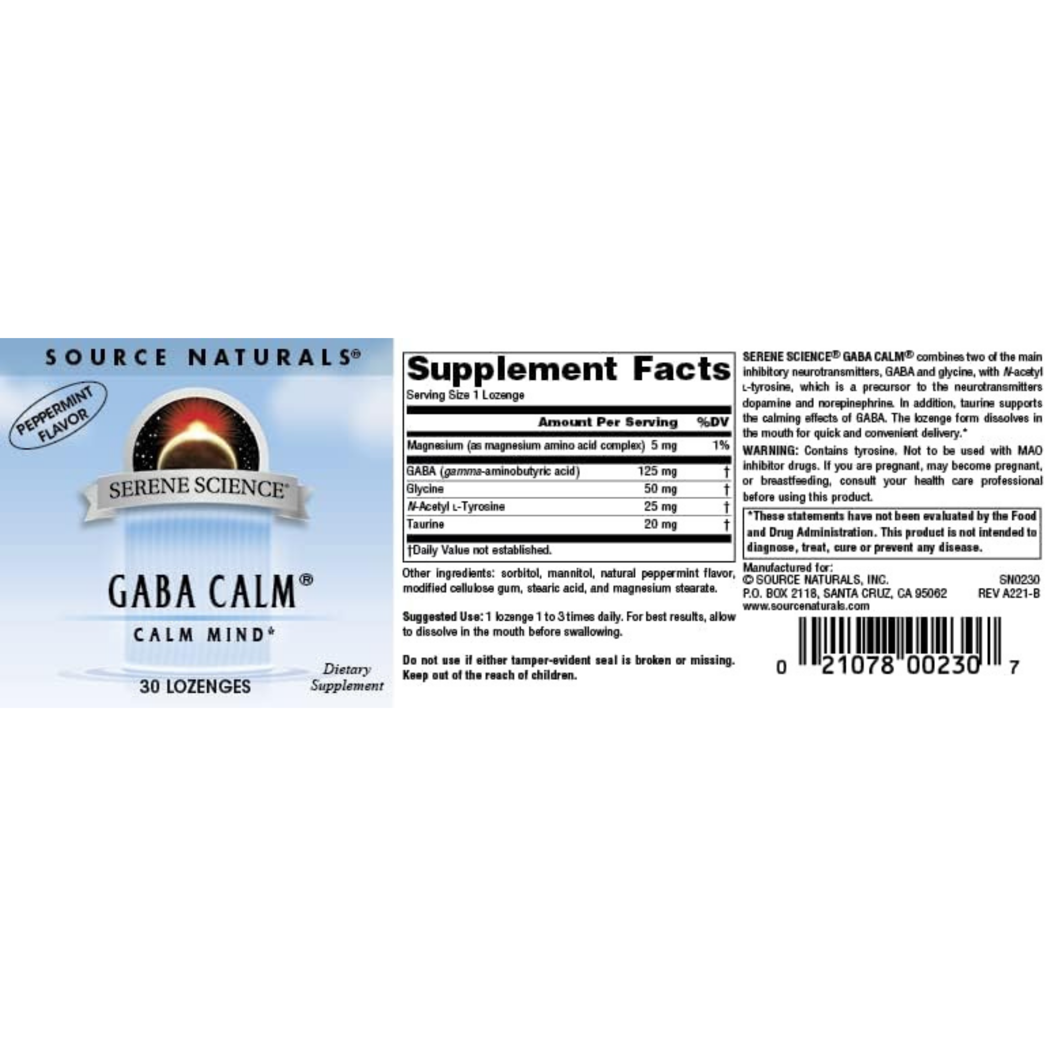 Source Naturals, GABA Calm Peppermint, 30 lozenges