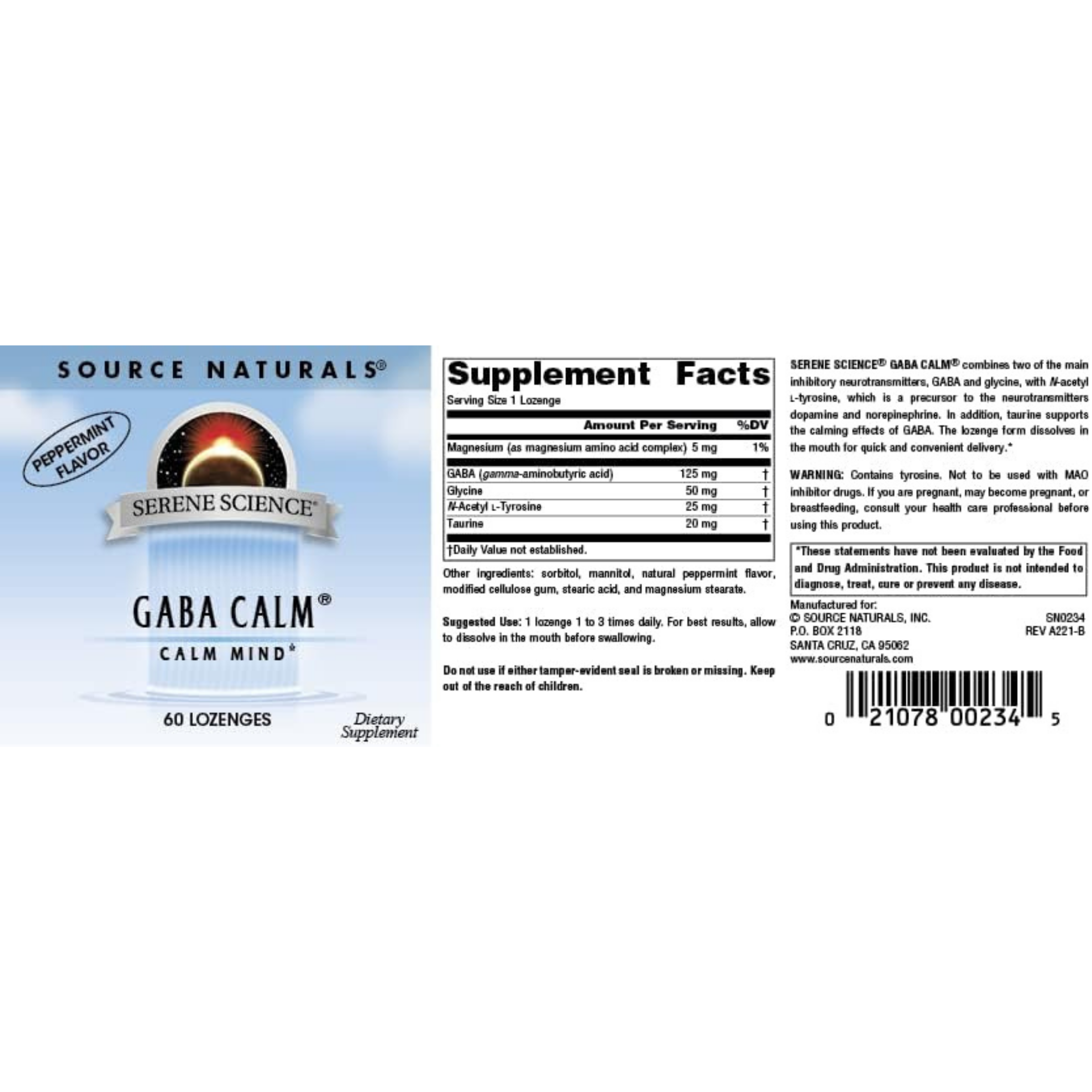 Source Naturals, GABA Calm Peppermint, 60 lozenges