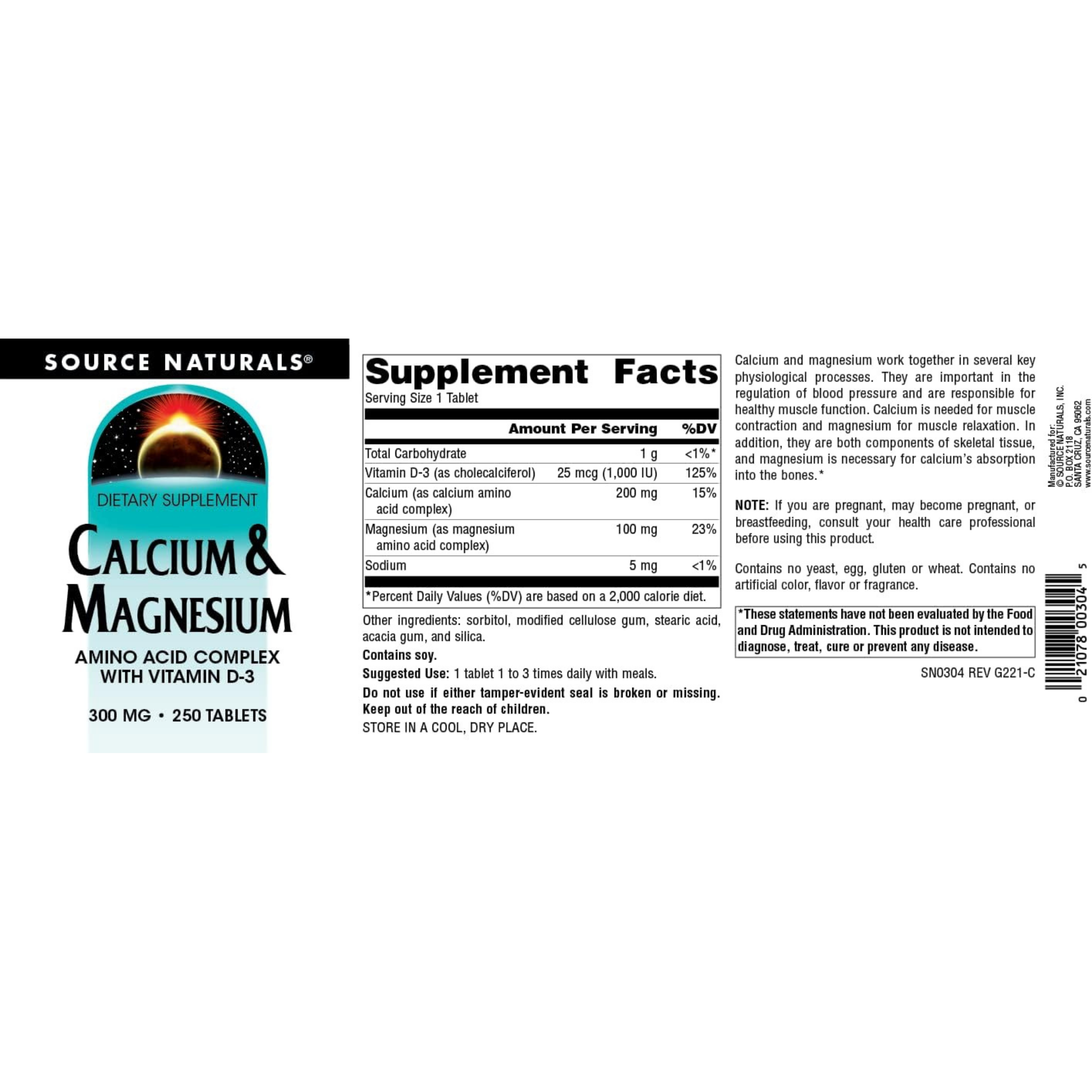 Source Naturals, Calcium &  Magnesium, 250 Tablets