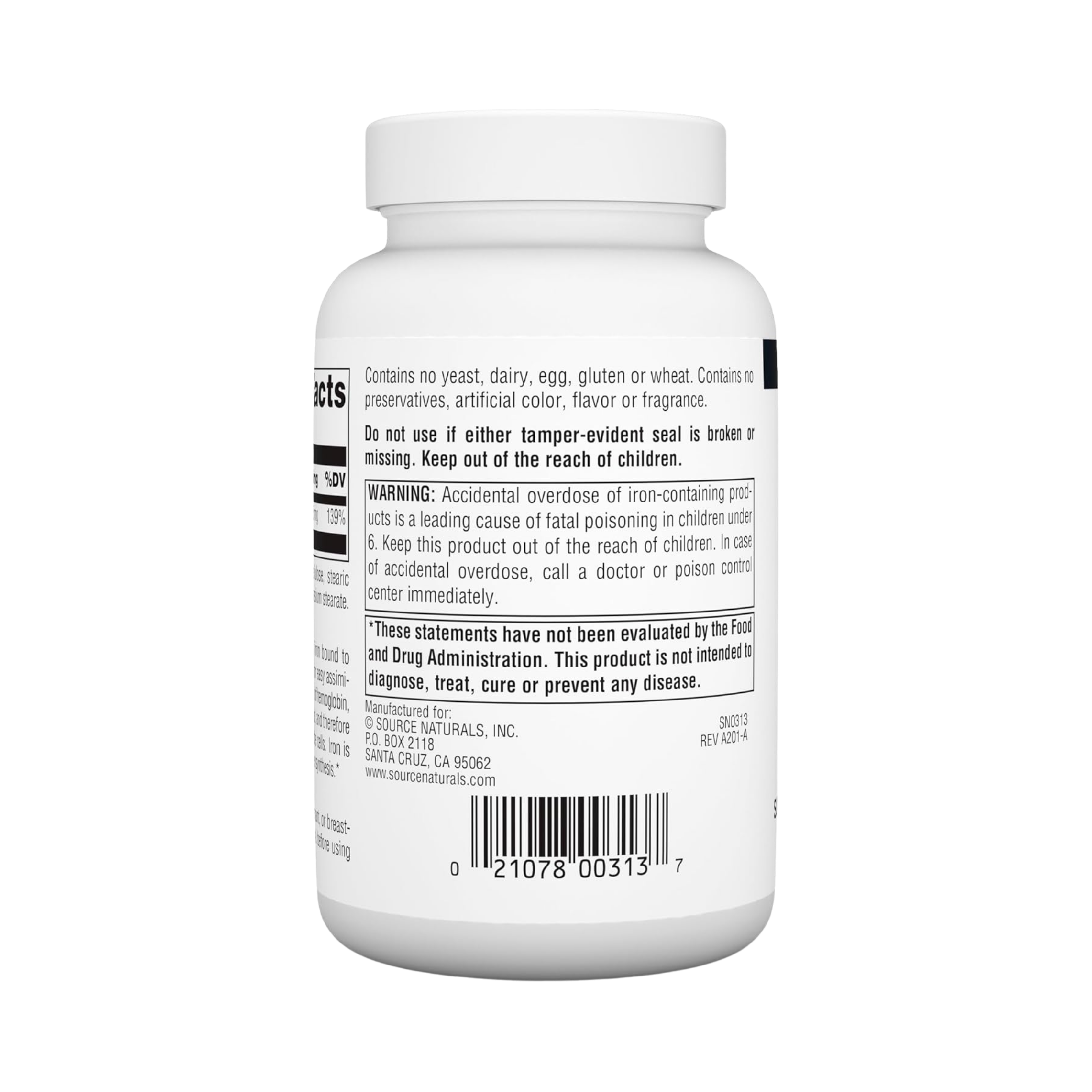 Source Naturals, Iron, 25 Mg, 250 Tablets