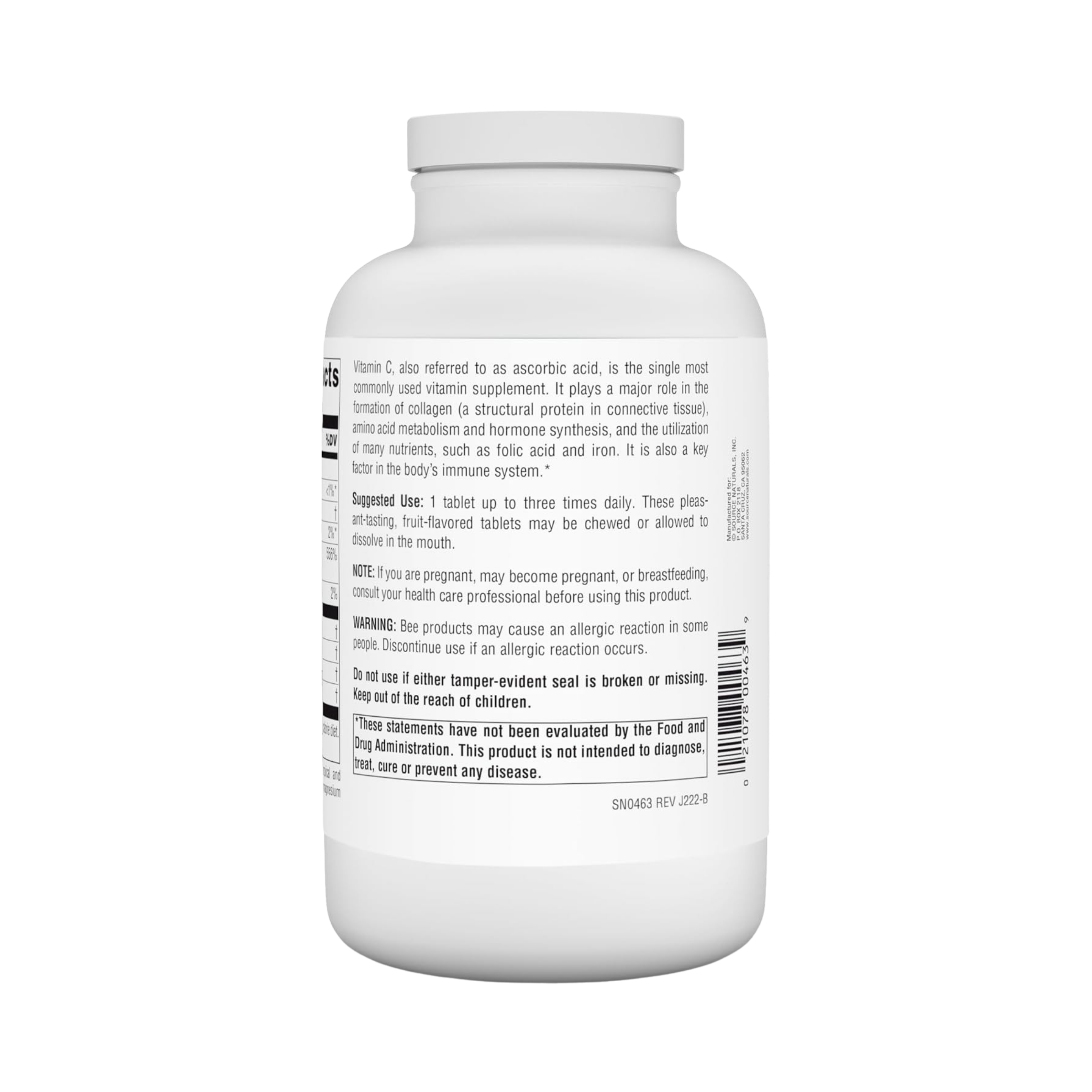 Source Naturals, Chewable C, Acerola Cherry, 500 Mg, 250 Fruit Tablets