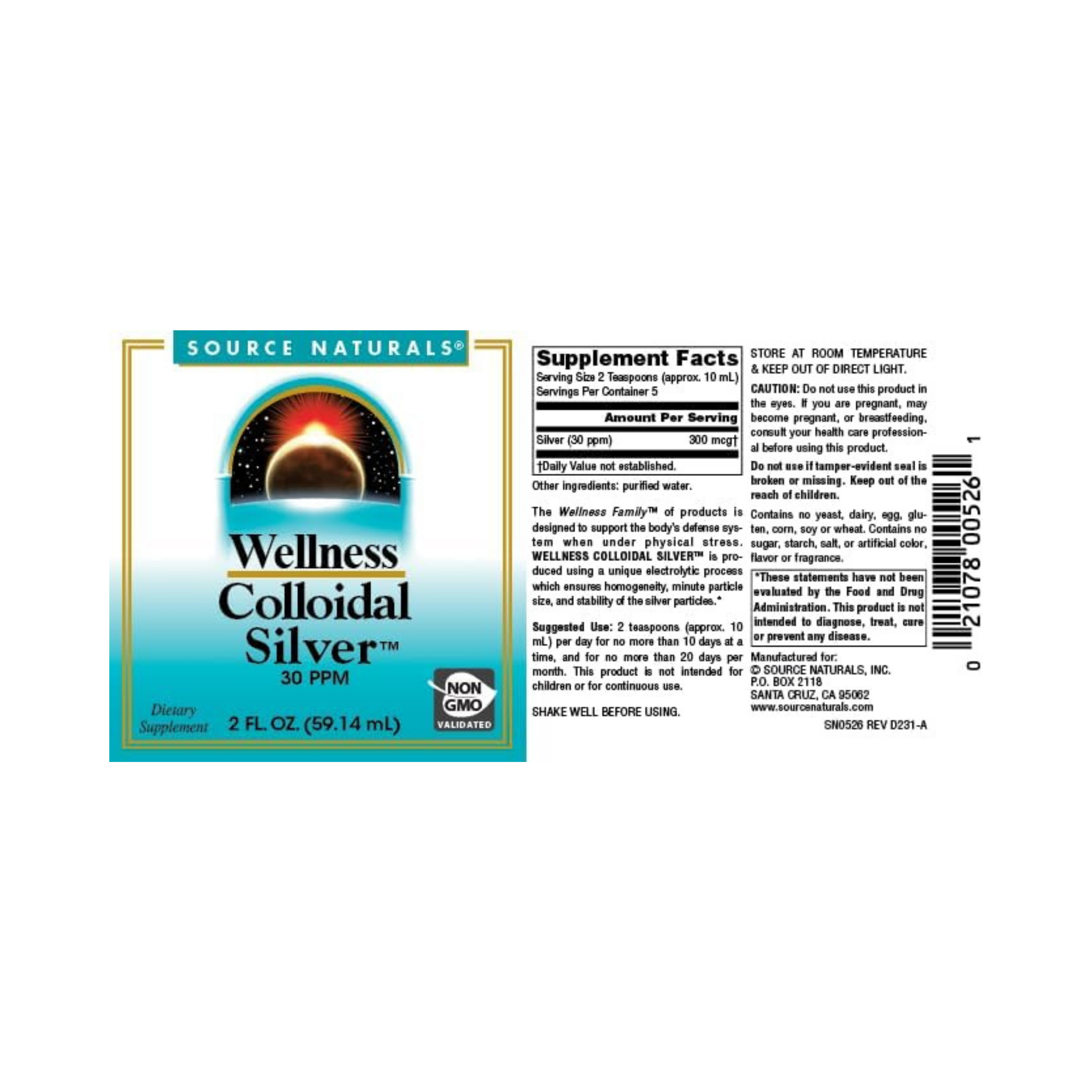 Source Naturals, Wellness Colloidal Silver, 30 Ppm, 2 Oz Liquid