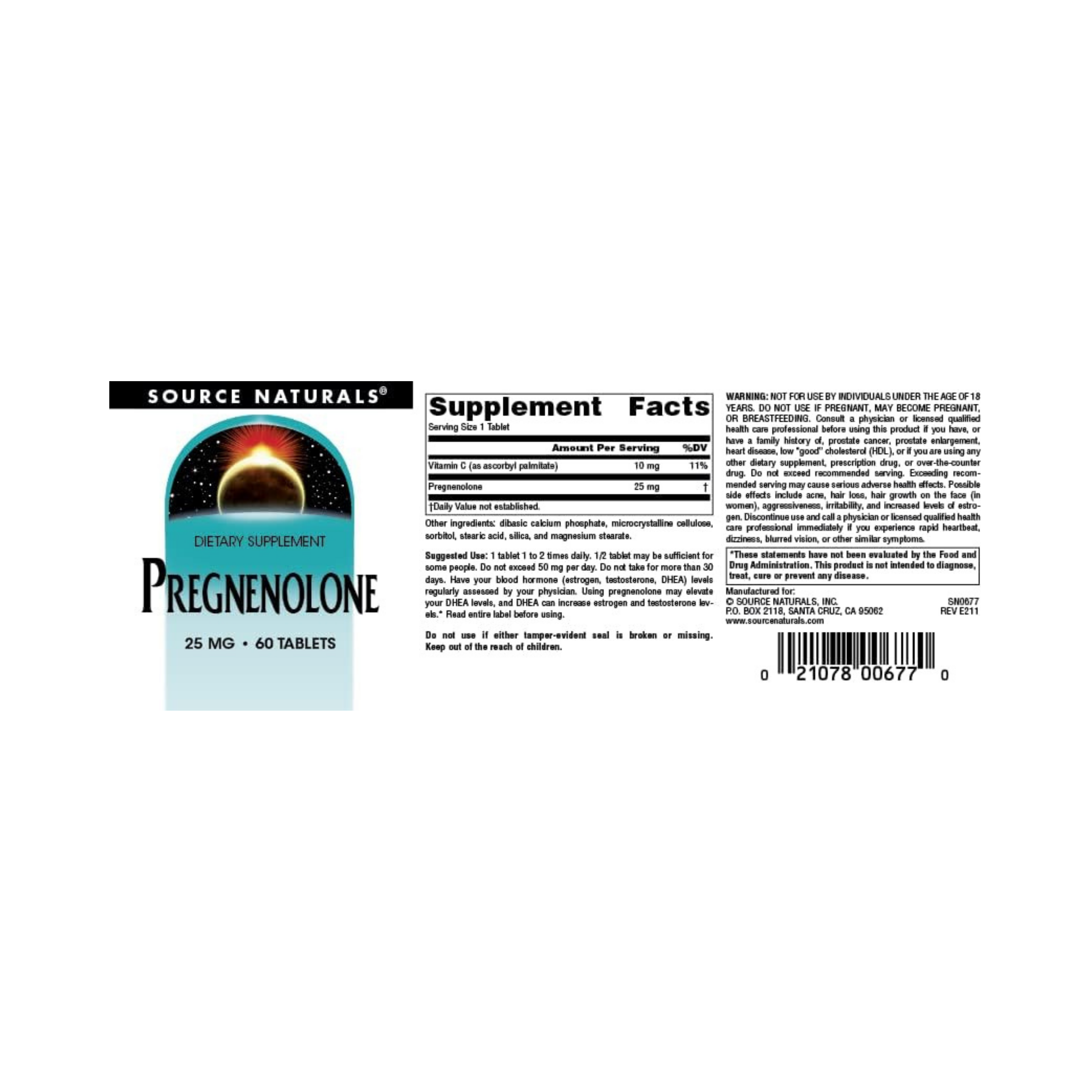 Source Naturals, Pregnenolone, 25 Mg, 60 Tablets