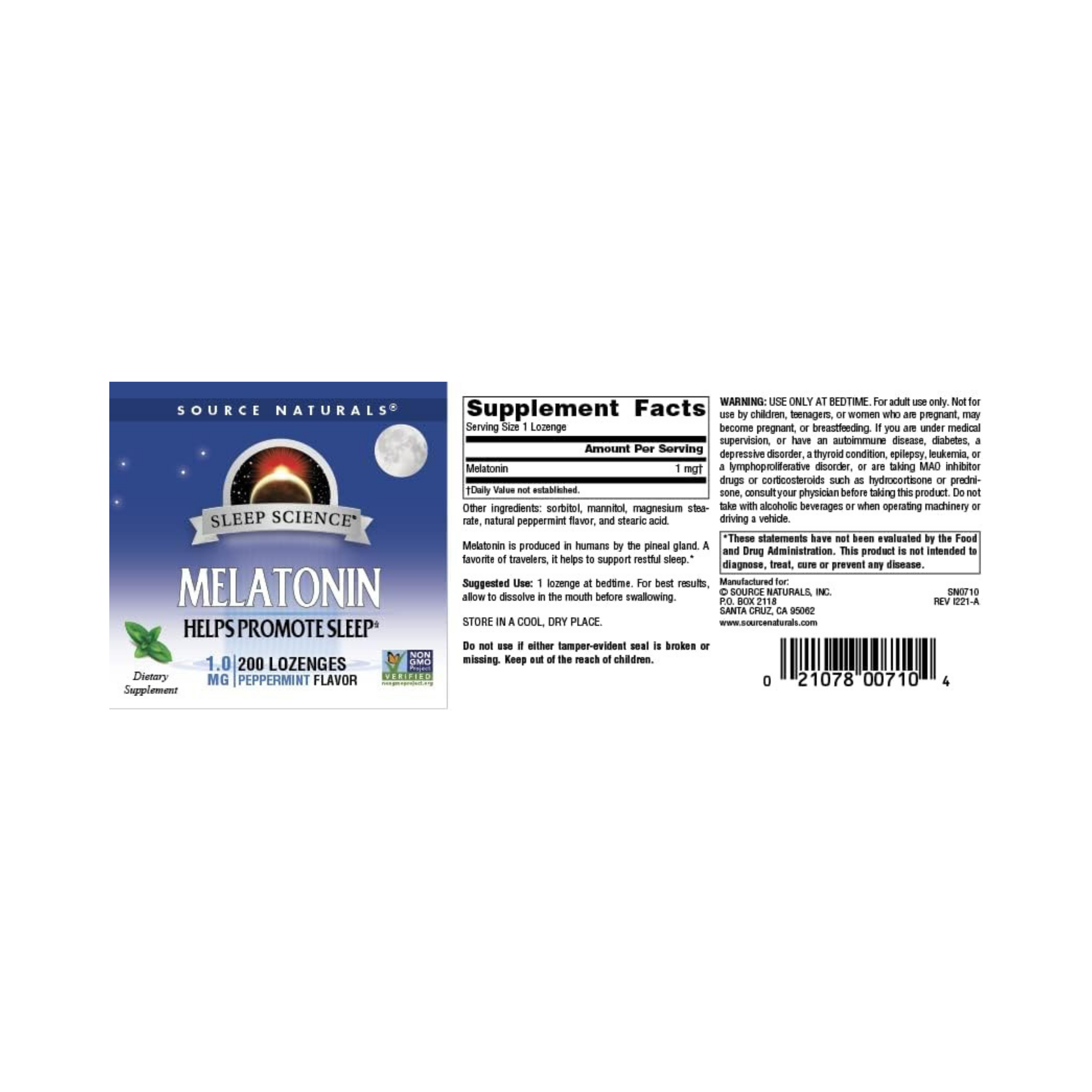 Source Naturals, Sleep Science Melatonin, 1 Mg Peppermint, 200 Lozenge