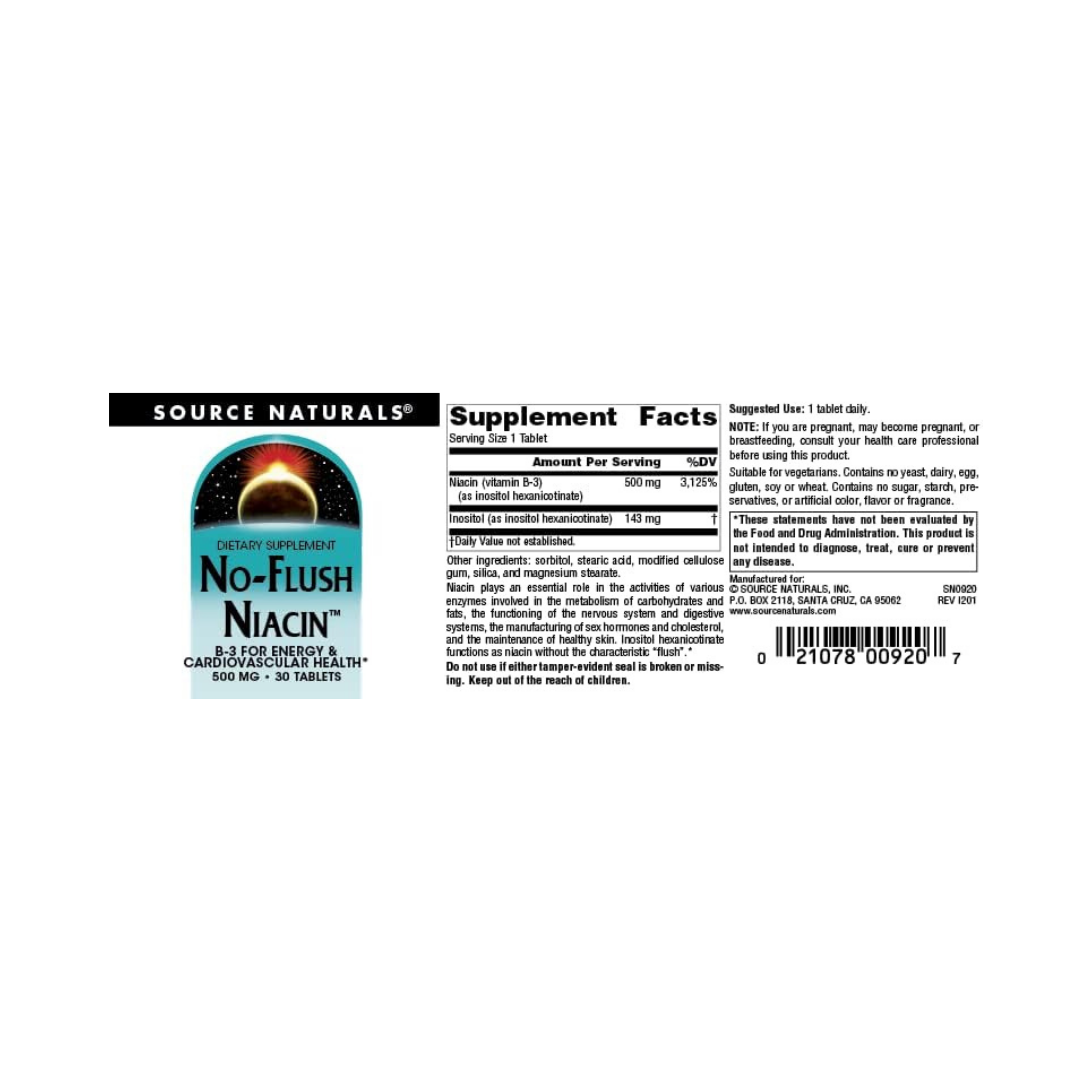 Source Naturals, No-Flush Niacin, 500 Mg, 30 Tablets