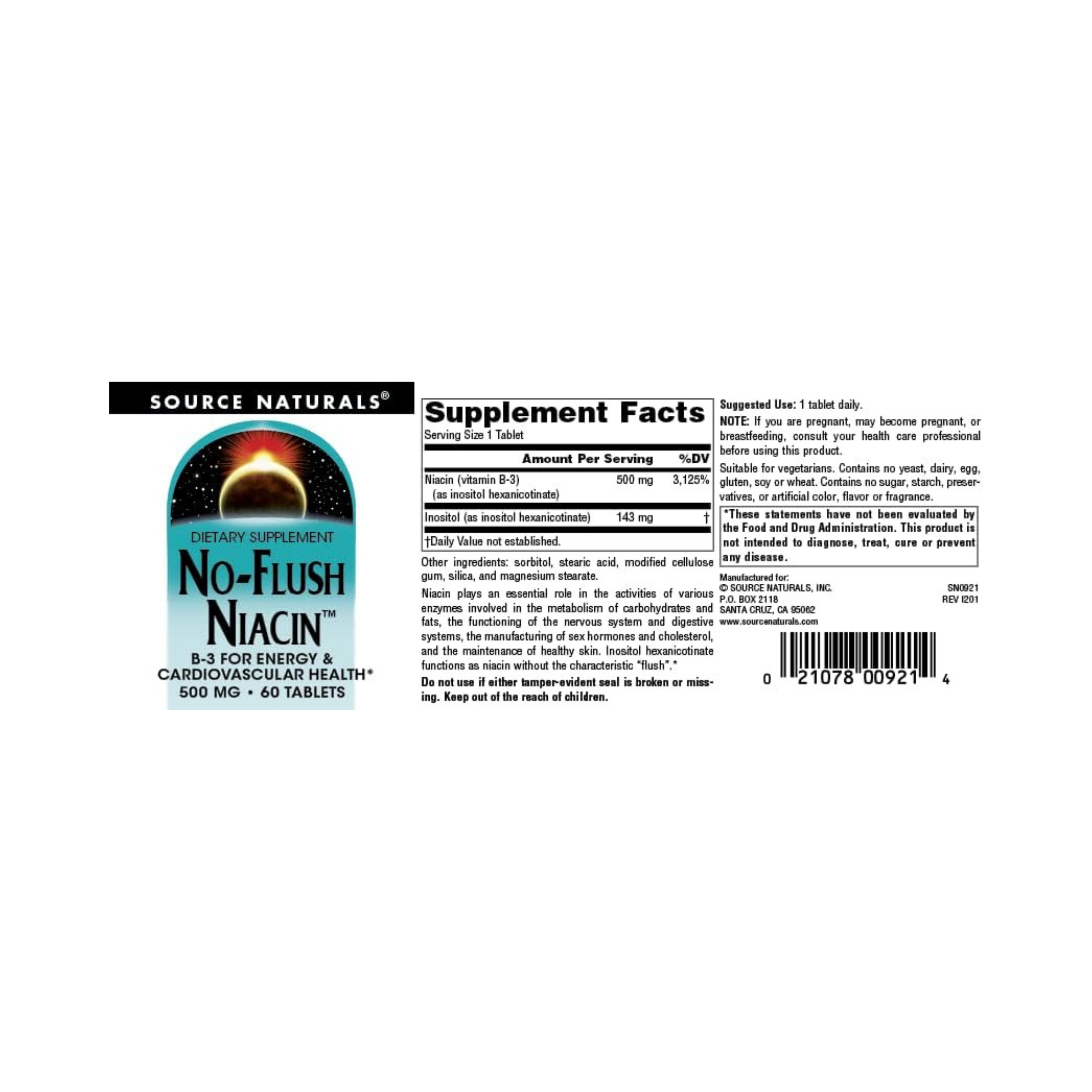 Source Naturals, No-Flush Niacin, 500 Mg, 60 Tablets