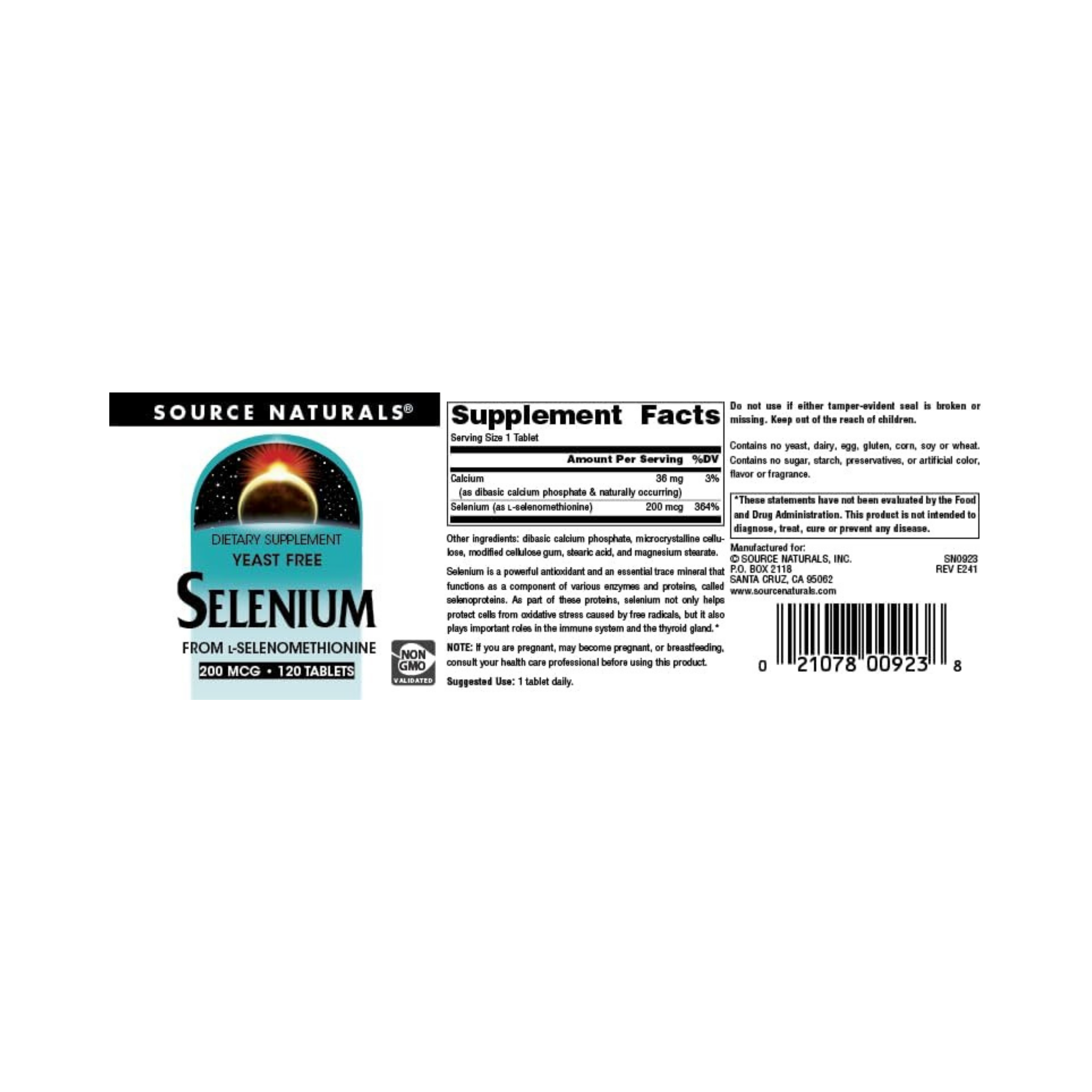 Source Naturals, Selenium, Yeast Free, 200 Mcg, 120 Tablets