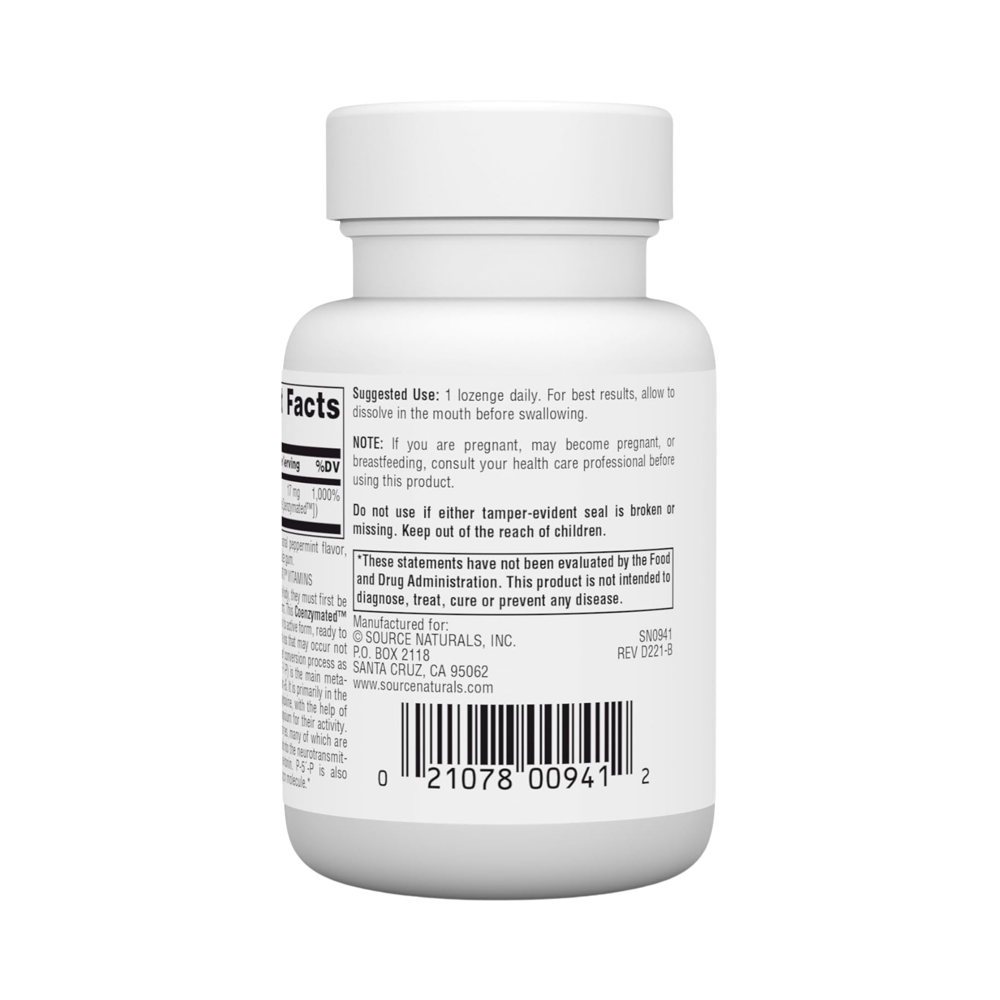 Source Naturals, Coenzymated, B-6, 25 Mg, 60 Peppermint Lozenge