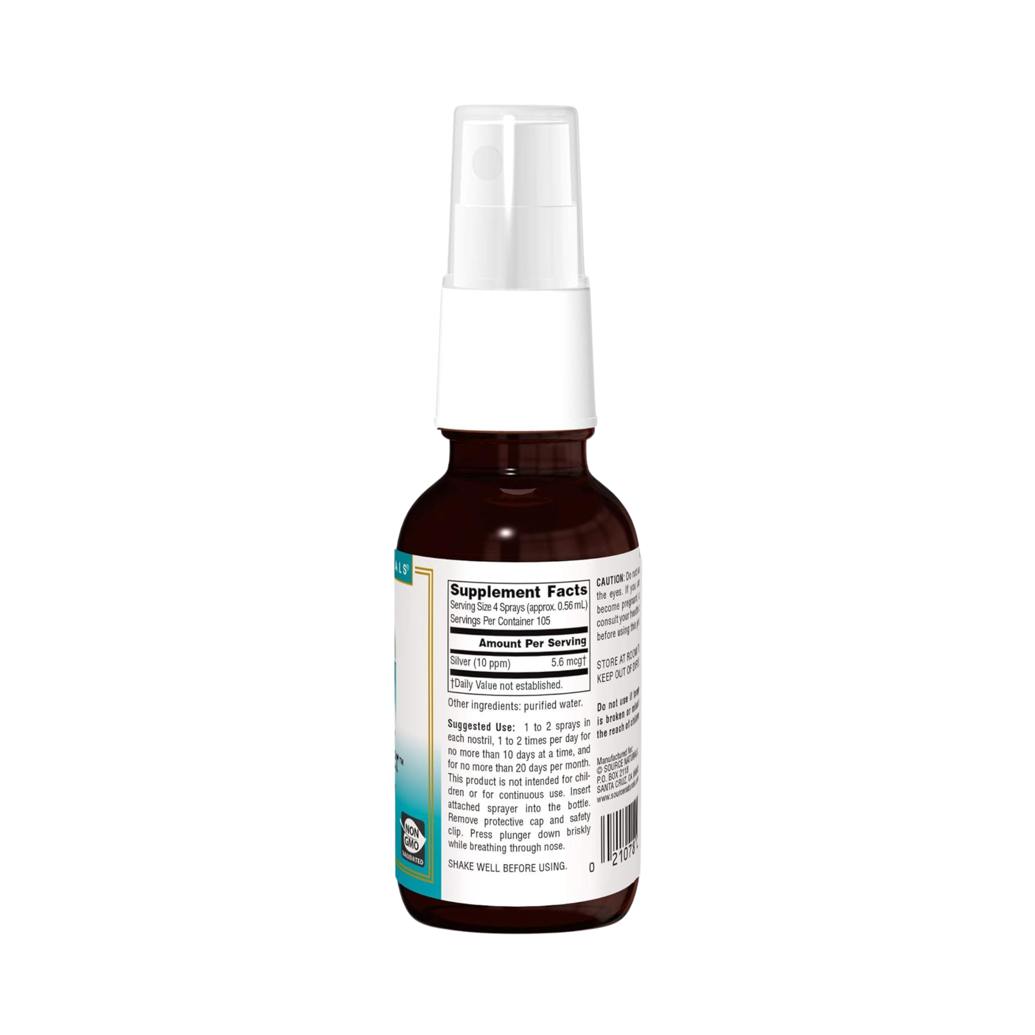 Source Naturals, Wellness Colloidal Silver Nasal Spray, 10 ppm, 2 Oz Liquid