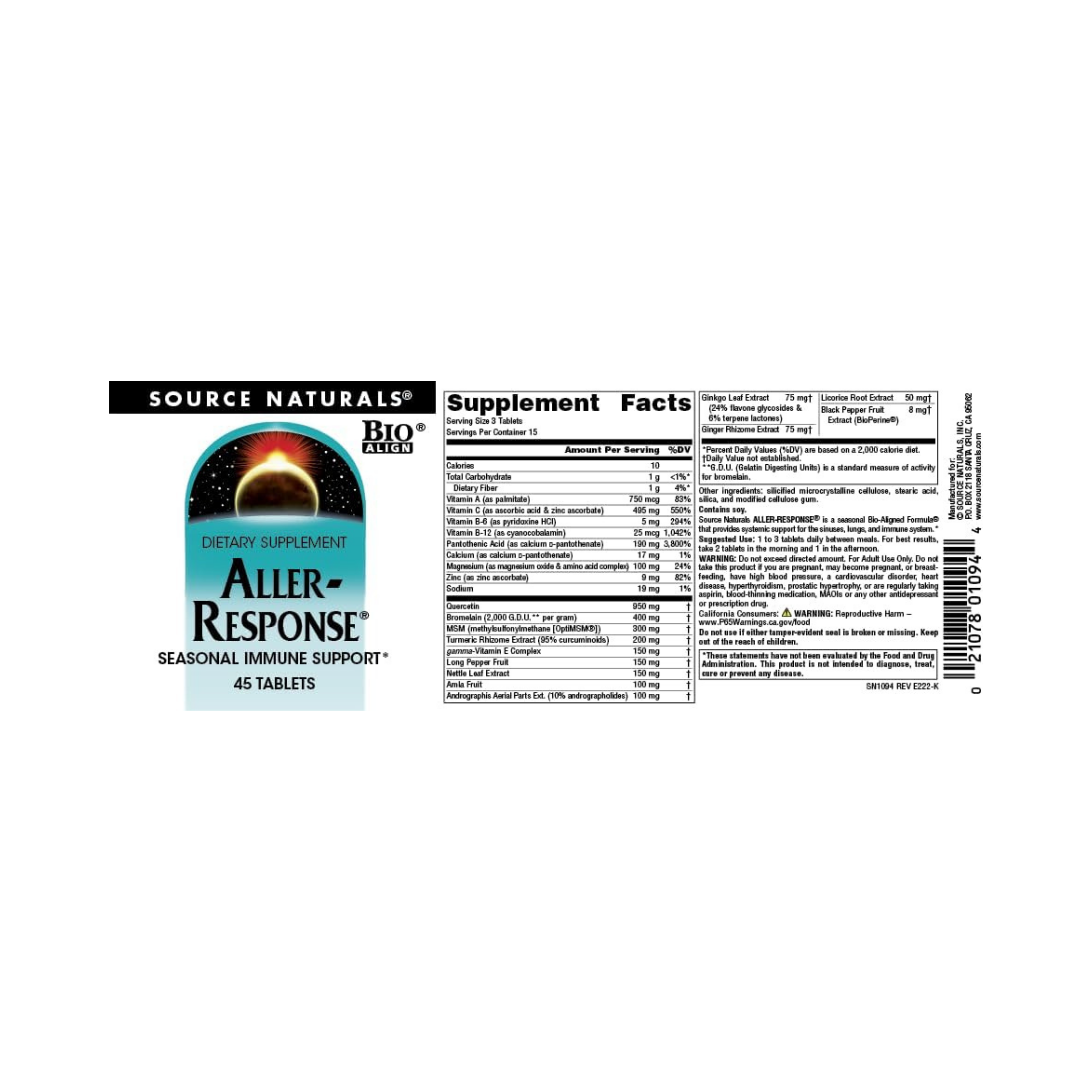 Source Naturals, Aller-Response, 45 Tablets