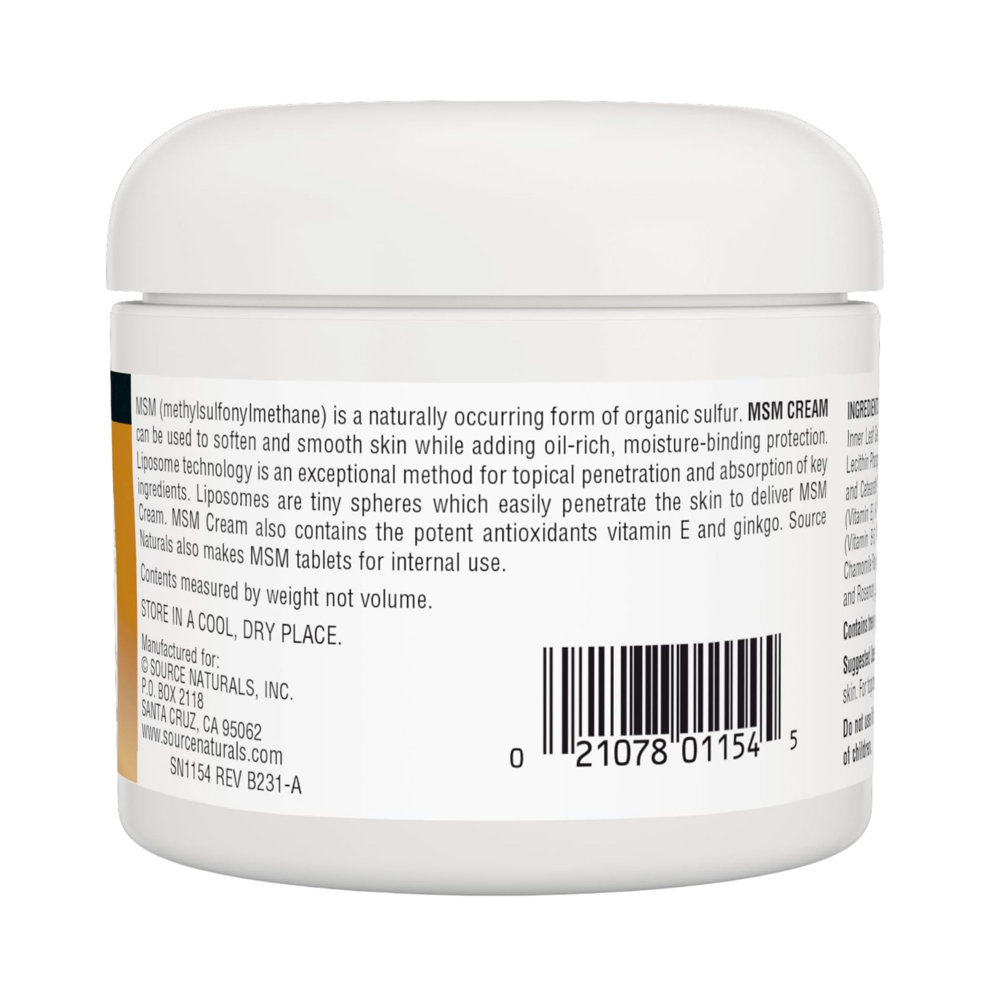 Source Naturals, MSM Cream, 4 Oz