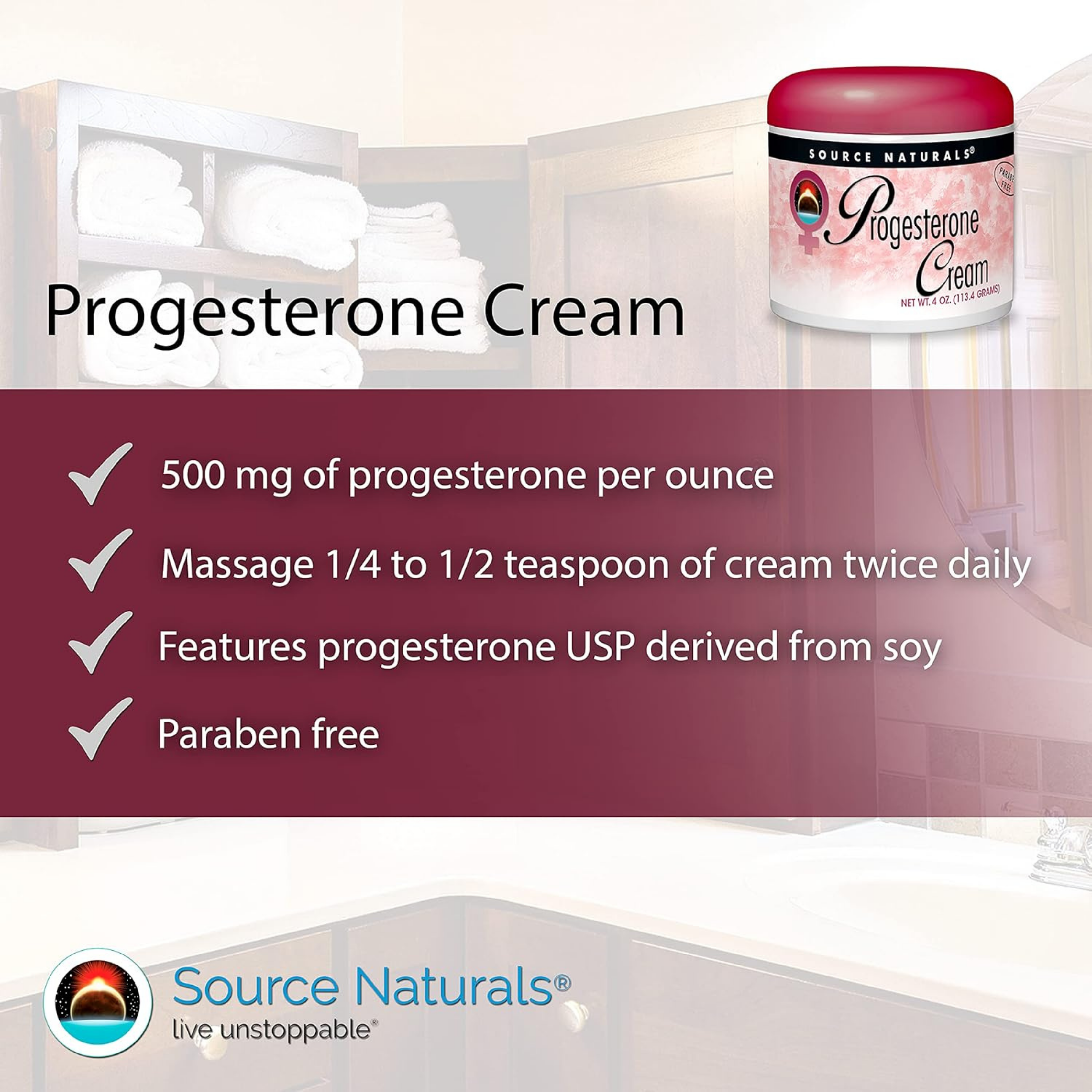 Source Naturals, Progesterone Cream, 4 Oz Jar