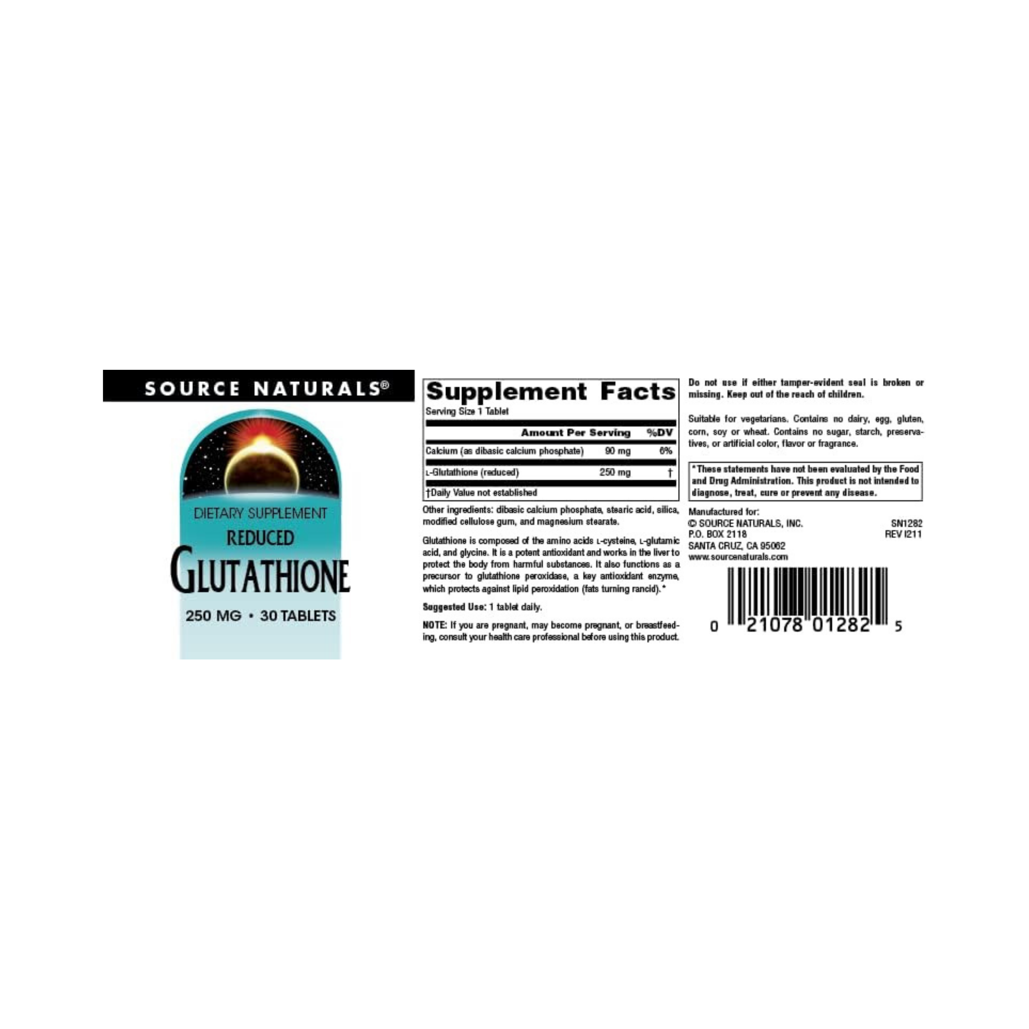 Source Naturals, Glutathione, Reduced, 250 Mg, 30 Tablets