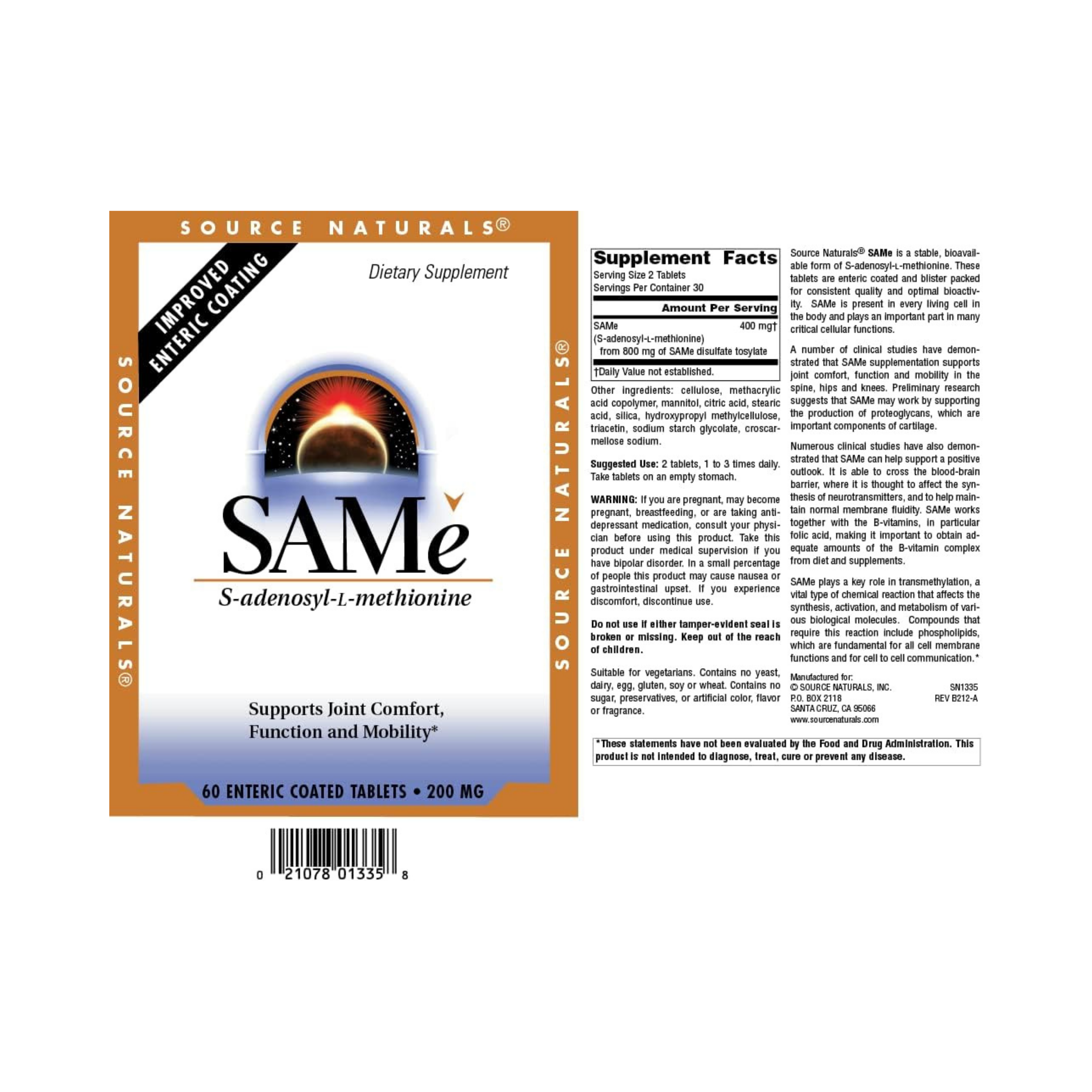 Source Naturals, SAMe, 200 Mg, 60 Tablets