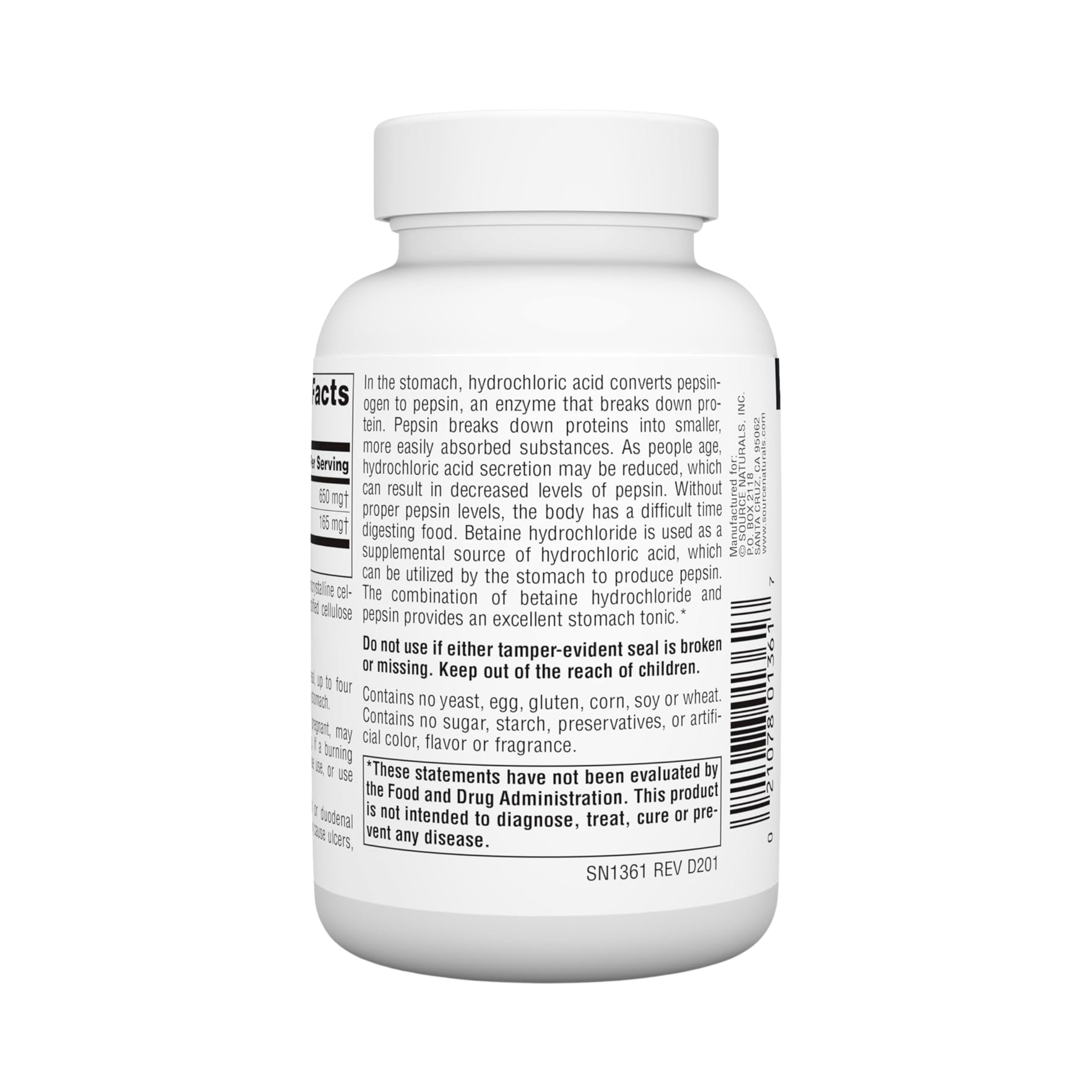 Source Naturals, Betaine HCl, 650 Mg, 90 Tablets
