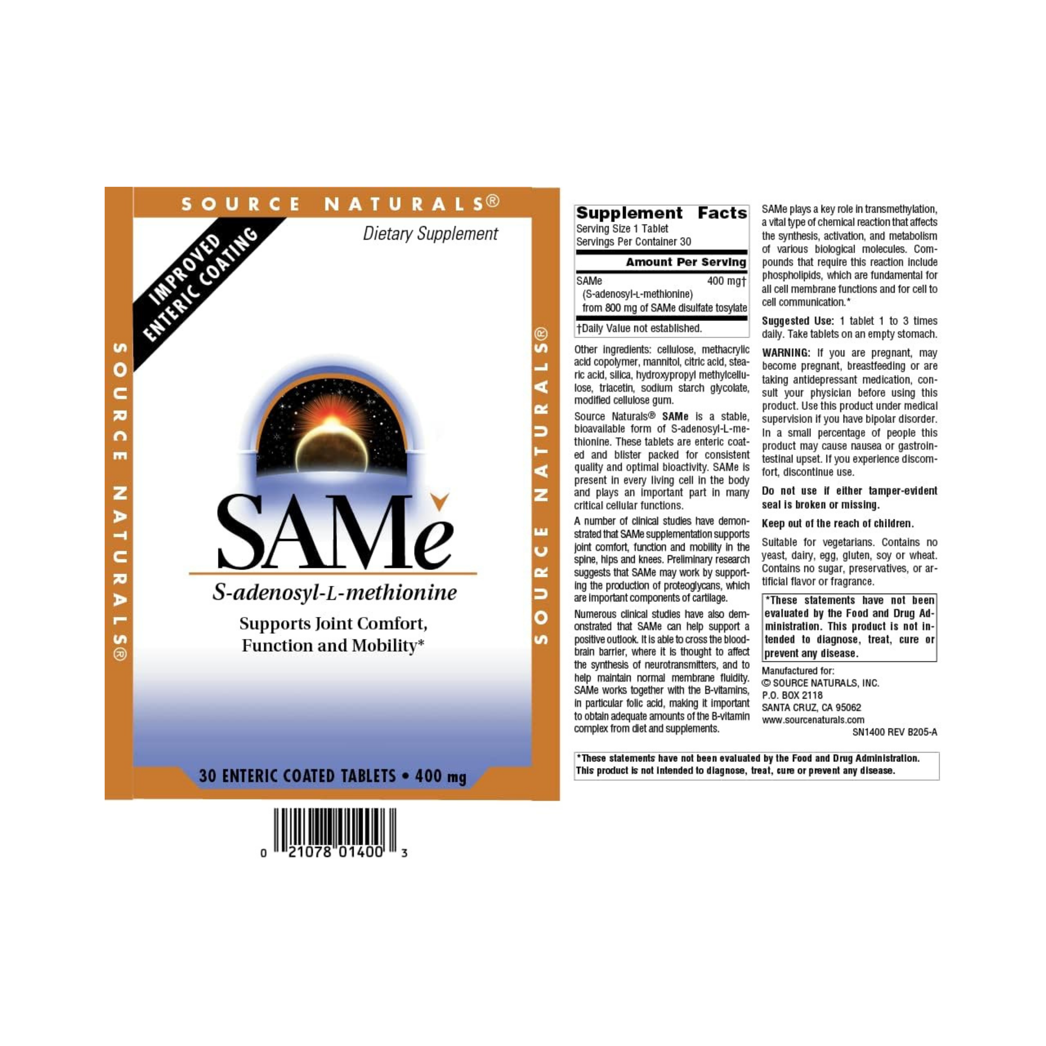 Source Naturals, SAMe, 400 Mg, 30 Tablets