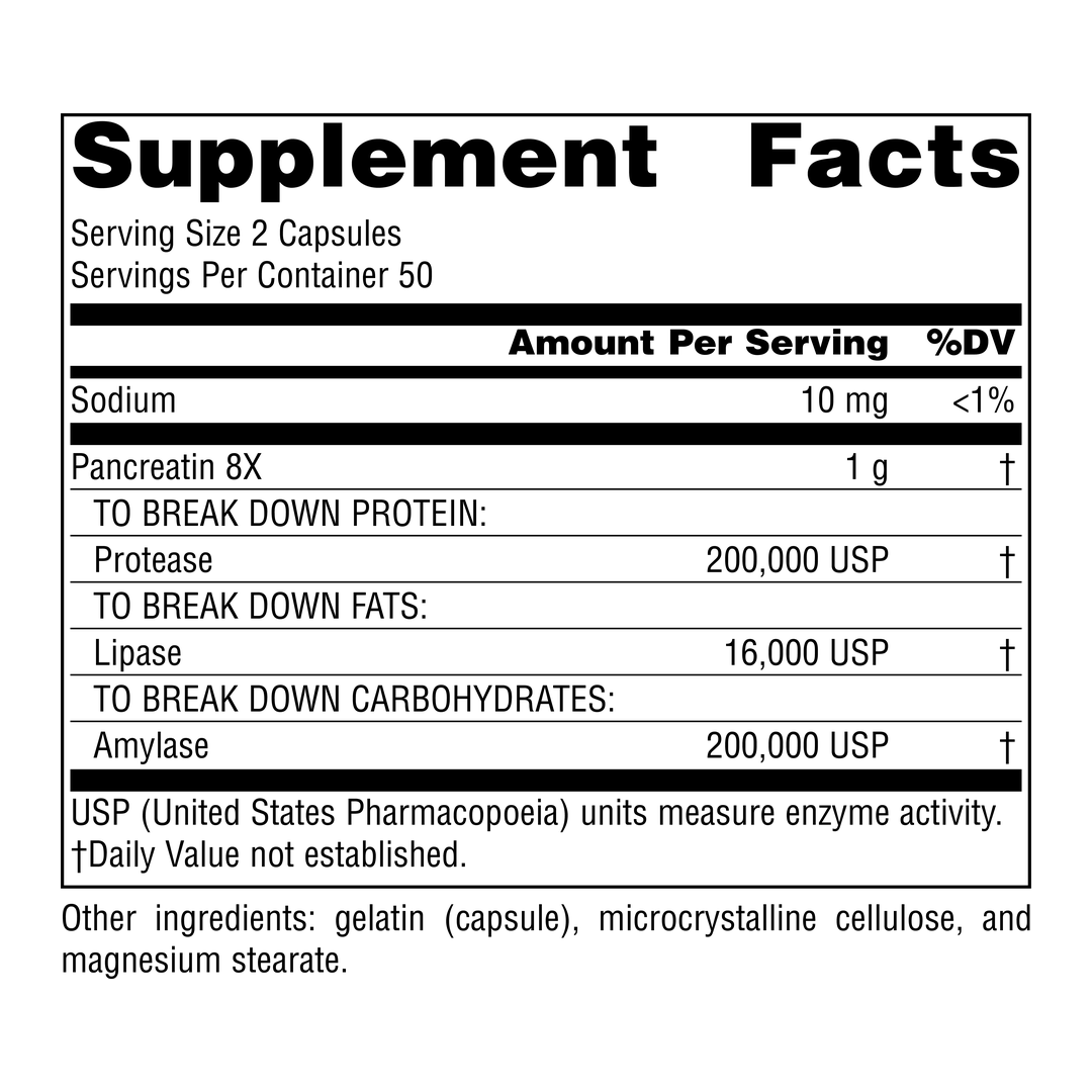 Source Naturals, Pancreatin 8X, 500 Mg, 100 Capsules