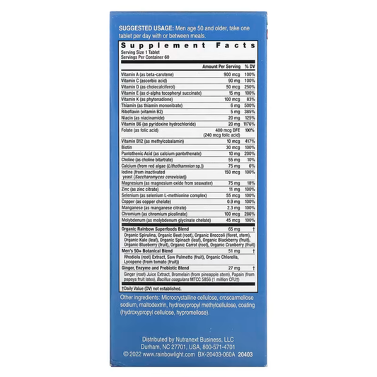 Rainbow Light, Men's One 50+ Daily Multivitamin, High Potency, 60 Vegetarian Tablets