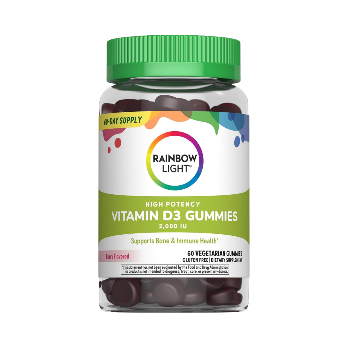 Rainbow Light, High Potency, Vitamin D3 Gummies, 2000 IU, berry, 60 Vegetarian Gummies