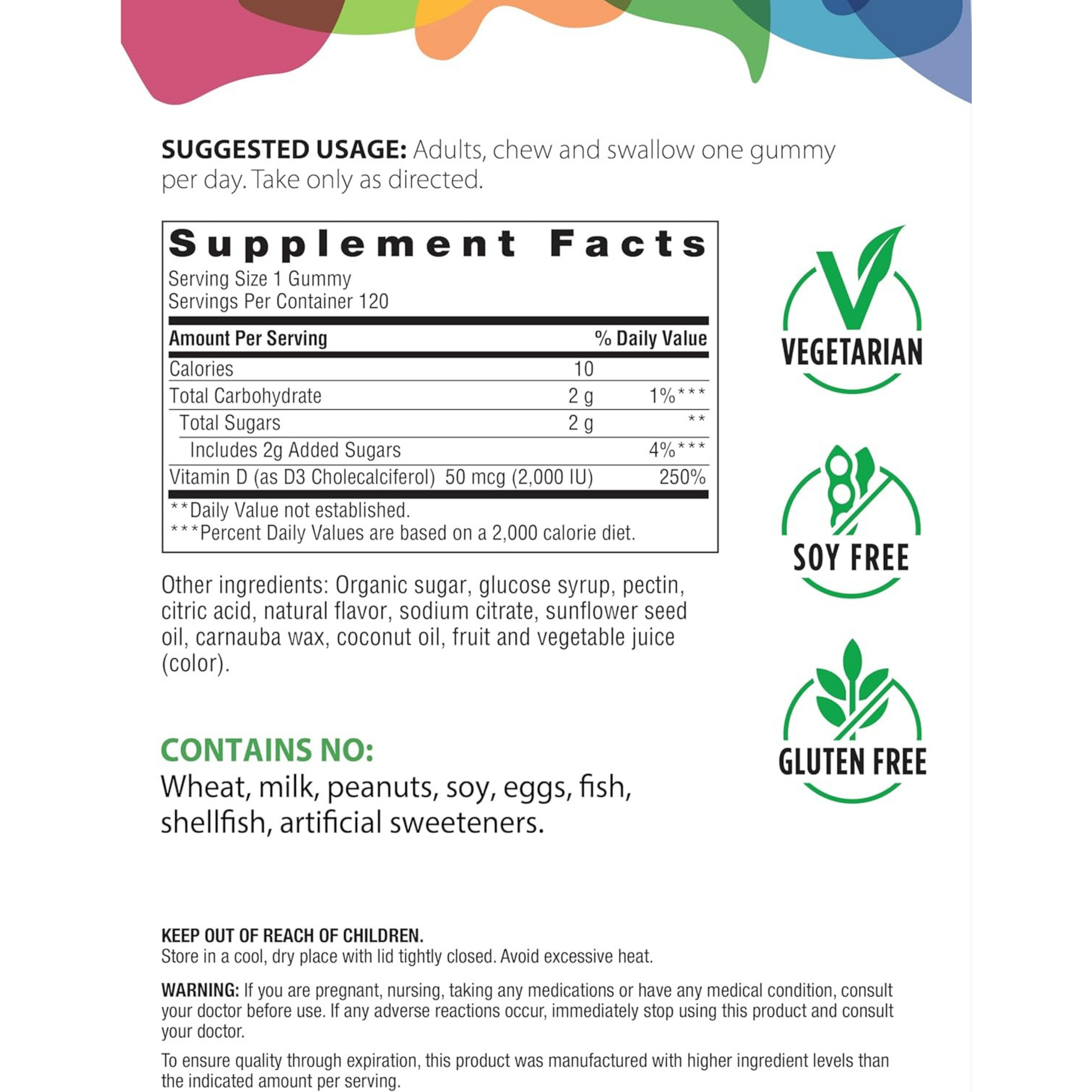 Rainbow Light, High Potency, Vitamin D3 Gummies, 2000 IU, berry, 120 Vegetarian Gummies