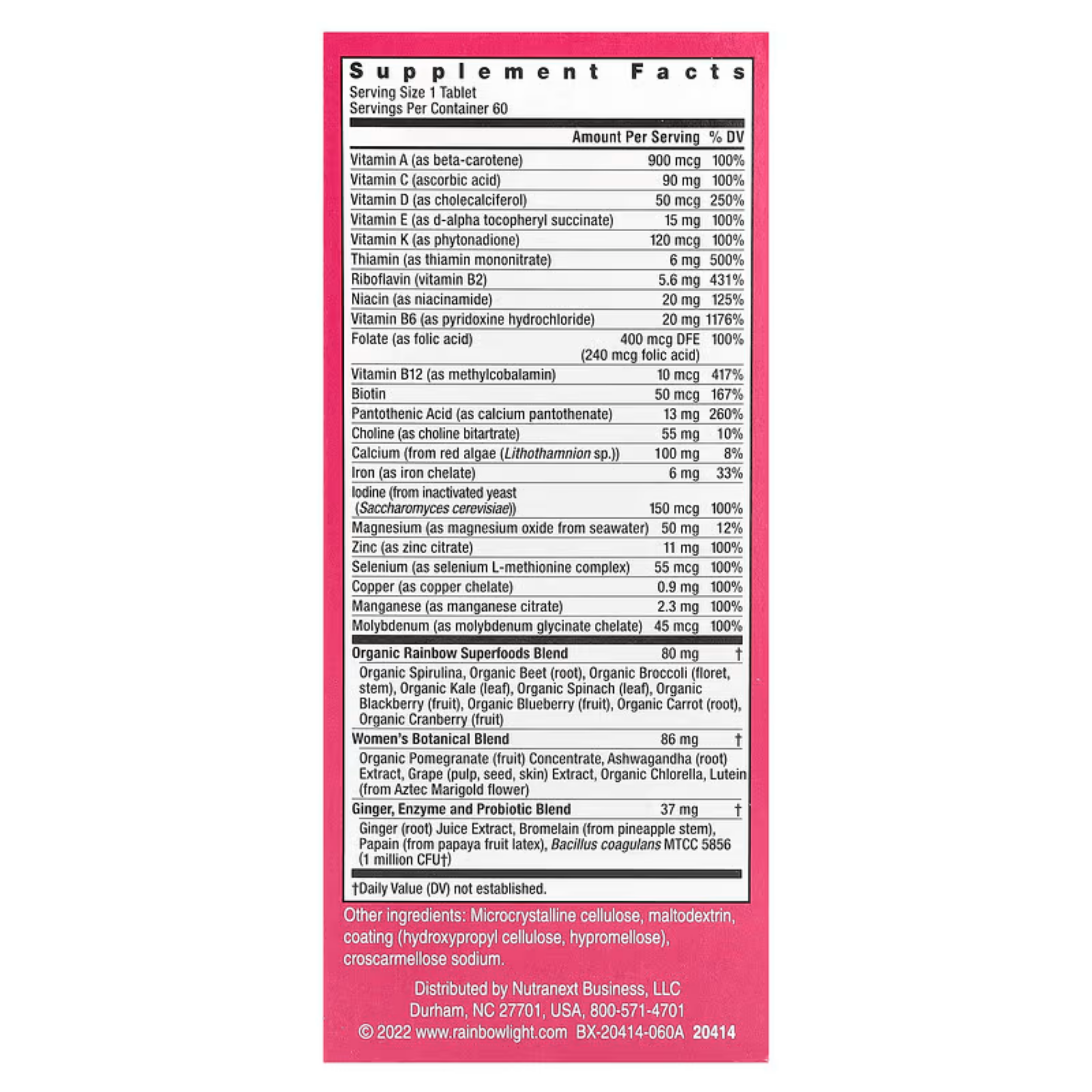 Rainbow Light, Women's One Daily Multivitamin, High Potency, 60 Vegetarian Tablets