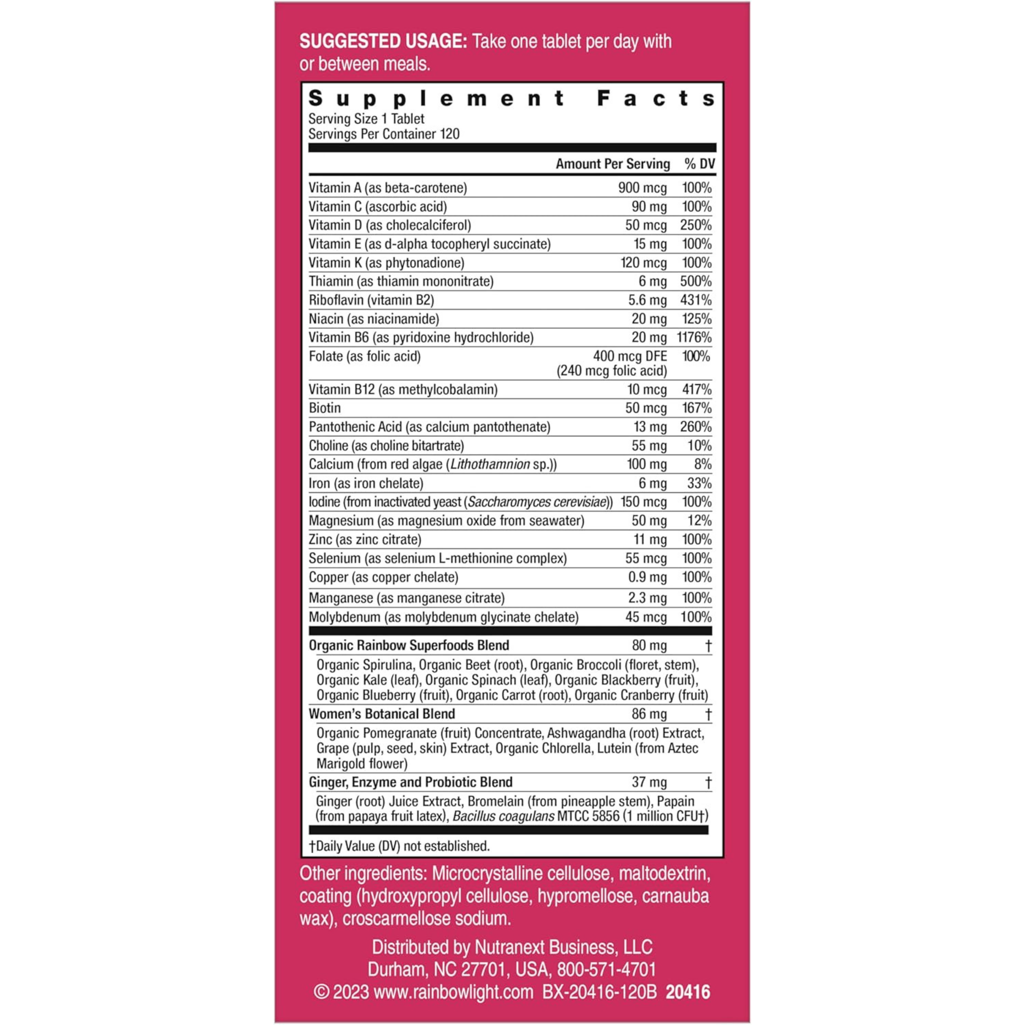 Rainbow Light, Women's One Daily Multivitamin, High Potency, 120 Vegetarian Tablets