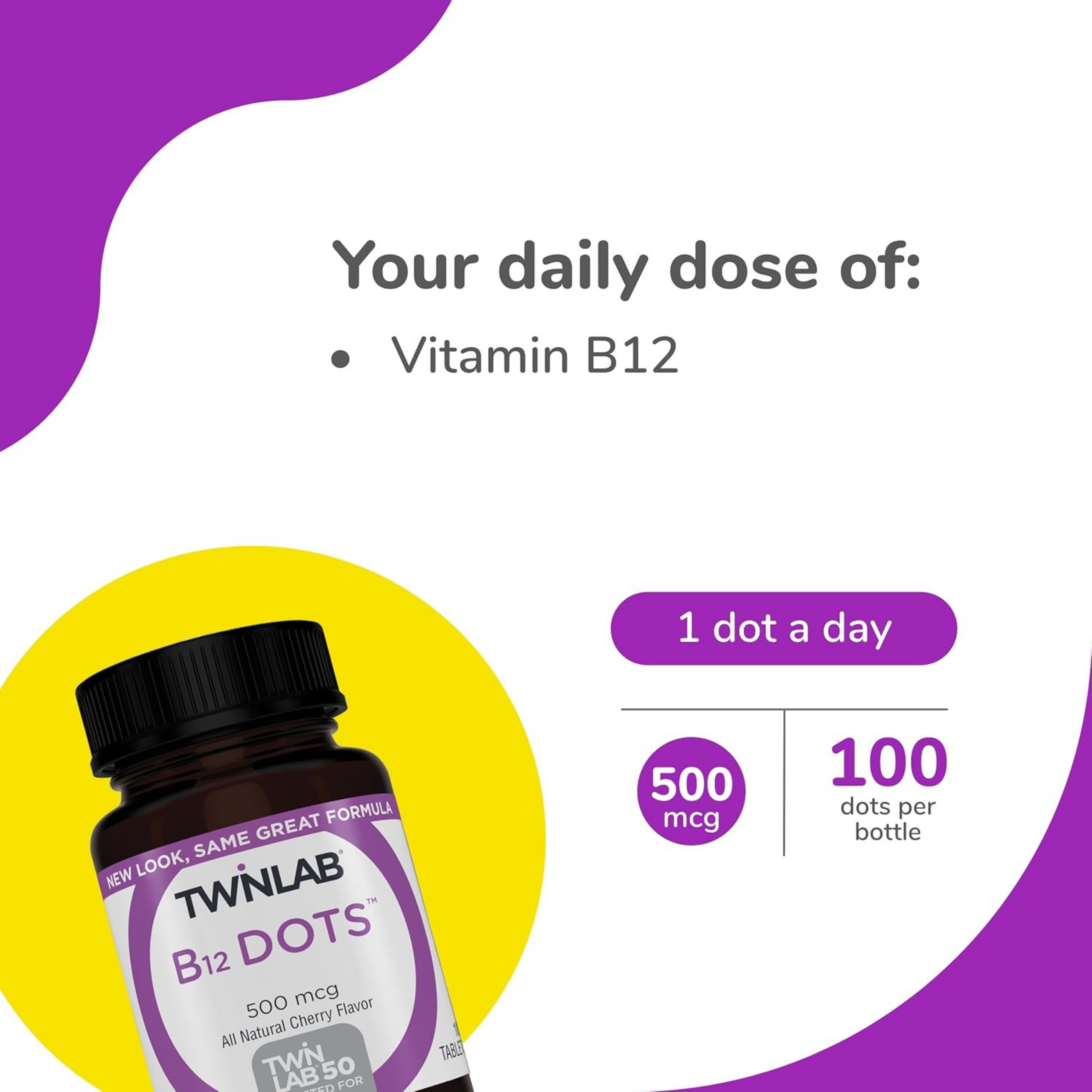 Twinlab, B12 DOTS, Cherry Flavor, 500 mcg, 100 Tables