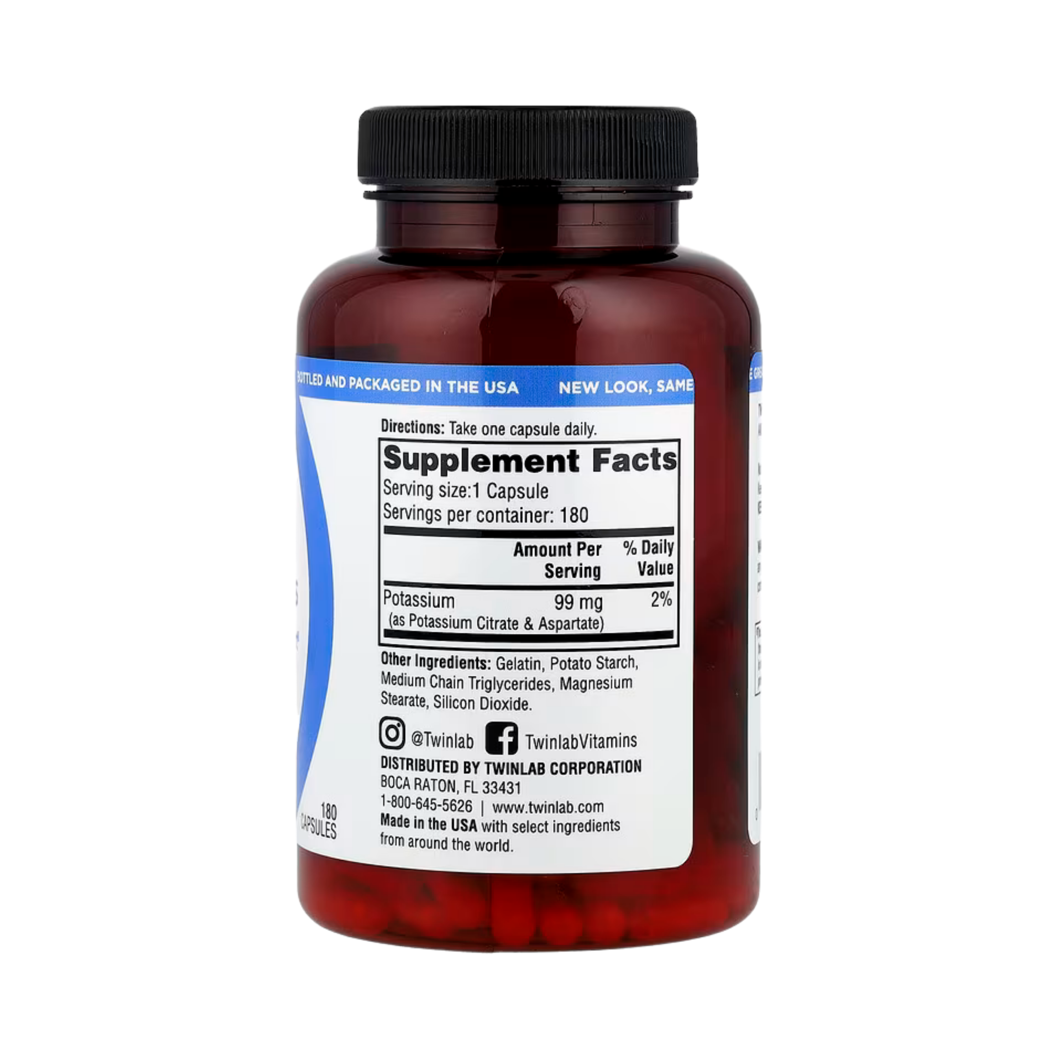 Twinlab, Potassium Caps, 180 Capsules (99 mg per Capsule)