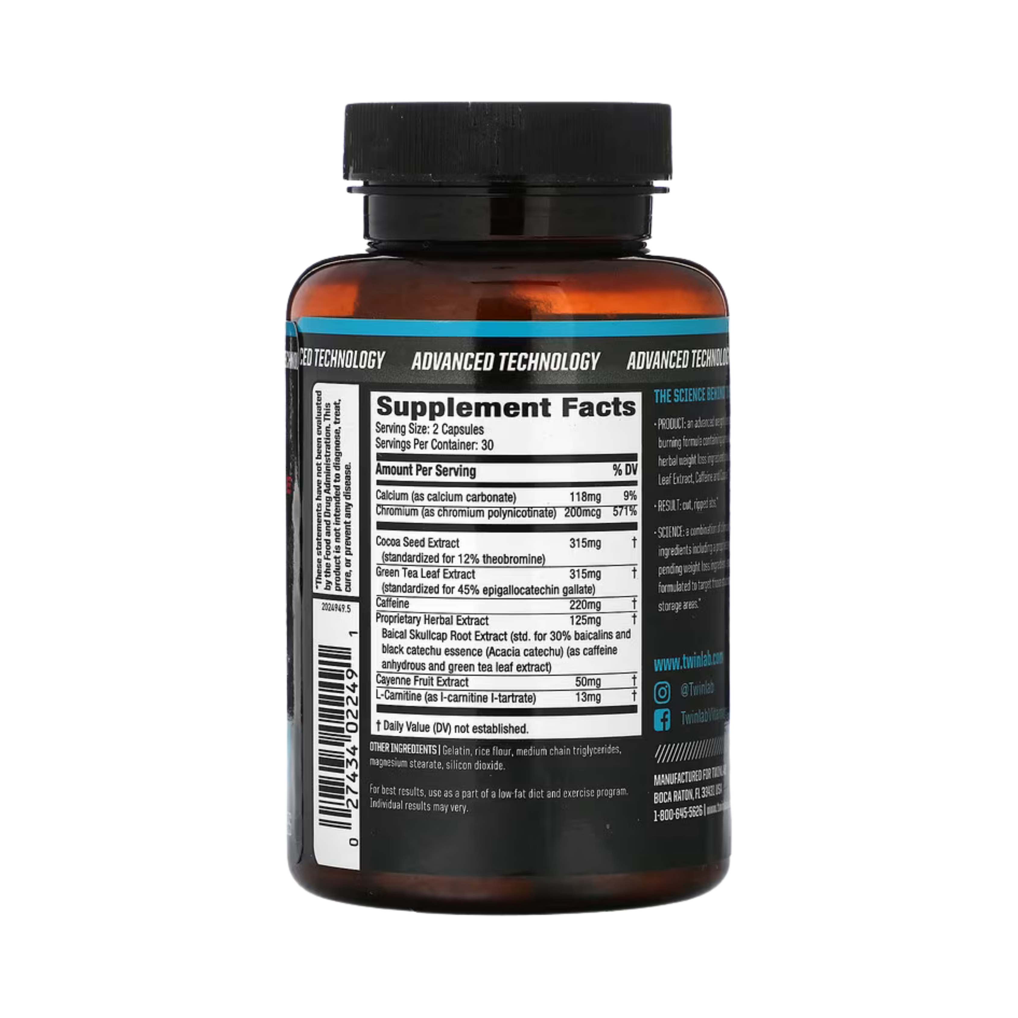 Twinlab, Ripped Fuel Extreme, Fat Burner, 60 Capsules